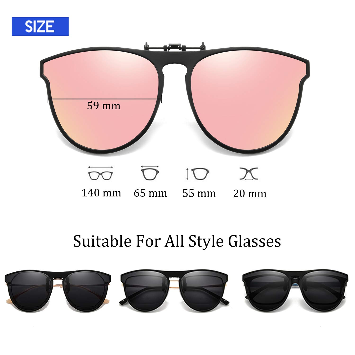 Polarized Clip-on Sunglasses TR90 Frame - Flip Up Driving Glasses for Prescription Eyewear - UV Protection & Anti-Glare for Outdoor Activities, Driving, and Sports