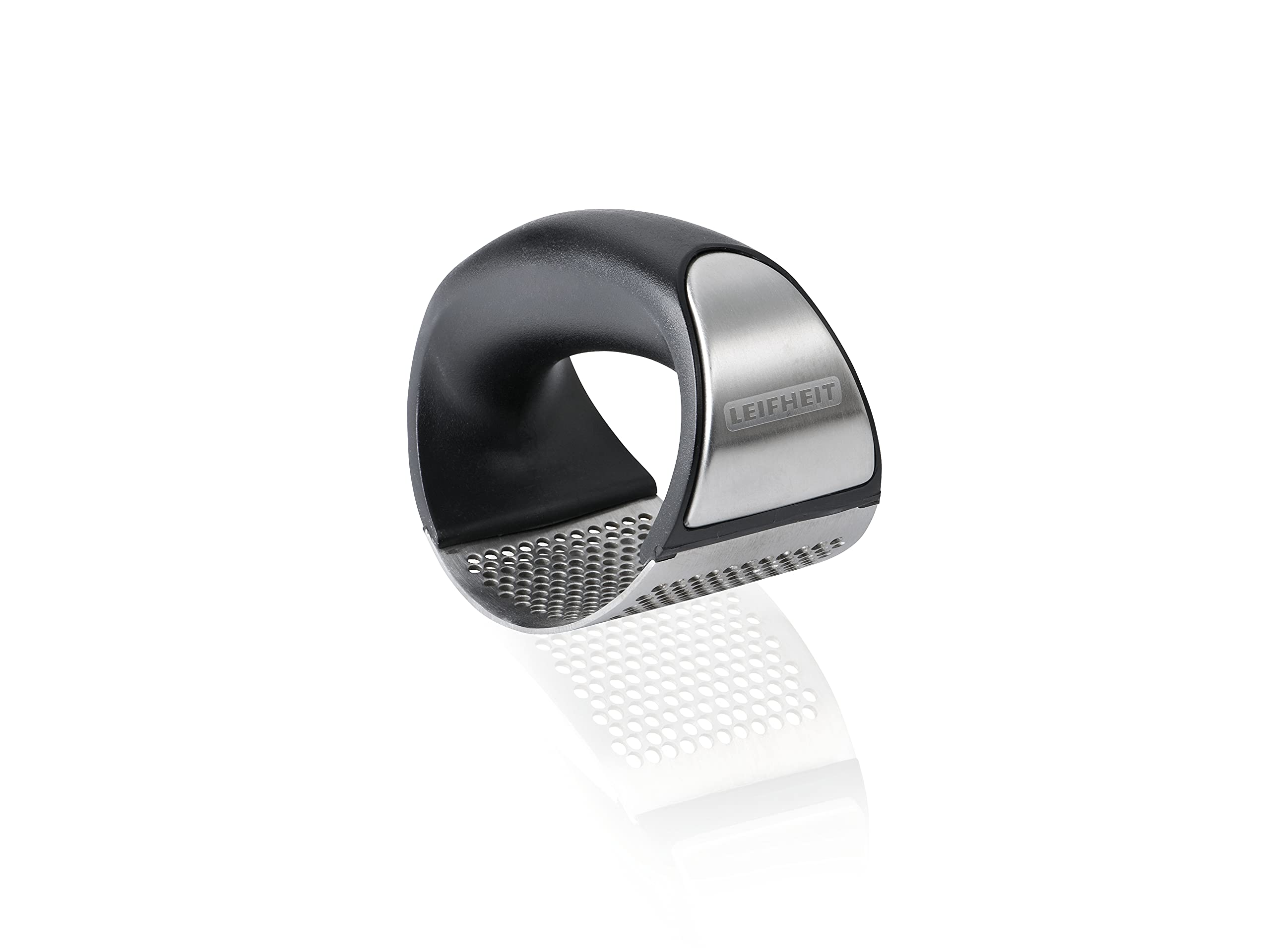Leifheit Garlic-King Proline Stainless Steel Garlic Press - Heavy Duty Garlic Crusher & Mincer with Ergonomic Handle - Perfect for Cooking, Baking & Meal Prep - Black/Silver