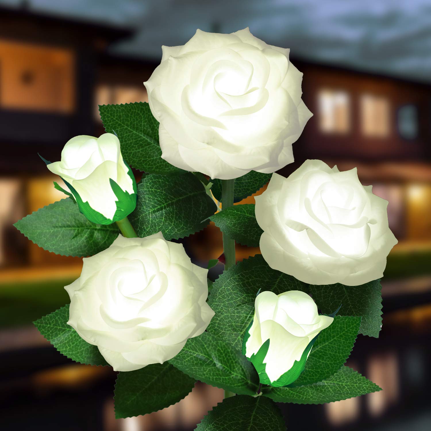 Upgraded Realistic LED Solar Powered Rose Garden Lights - Waterproof Outdoor Solar Decorative Stake Lights for Patio, Pathway, Courtyard, Lawn & Backyard (White) | Perfect for Romantic Evenings, Wedding Decor & Landscape Lighting