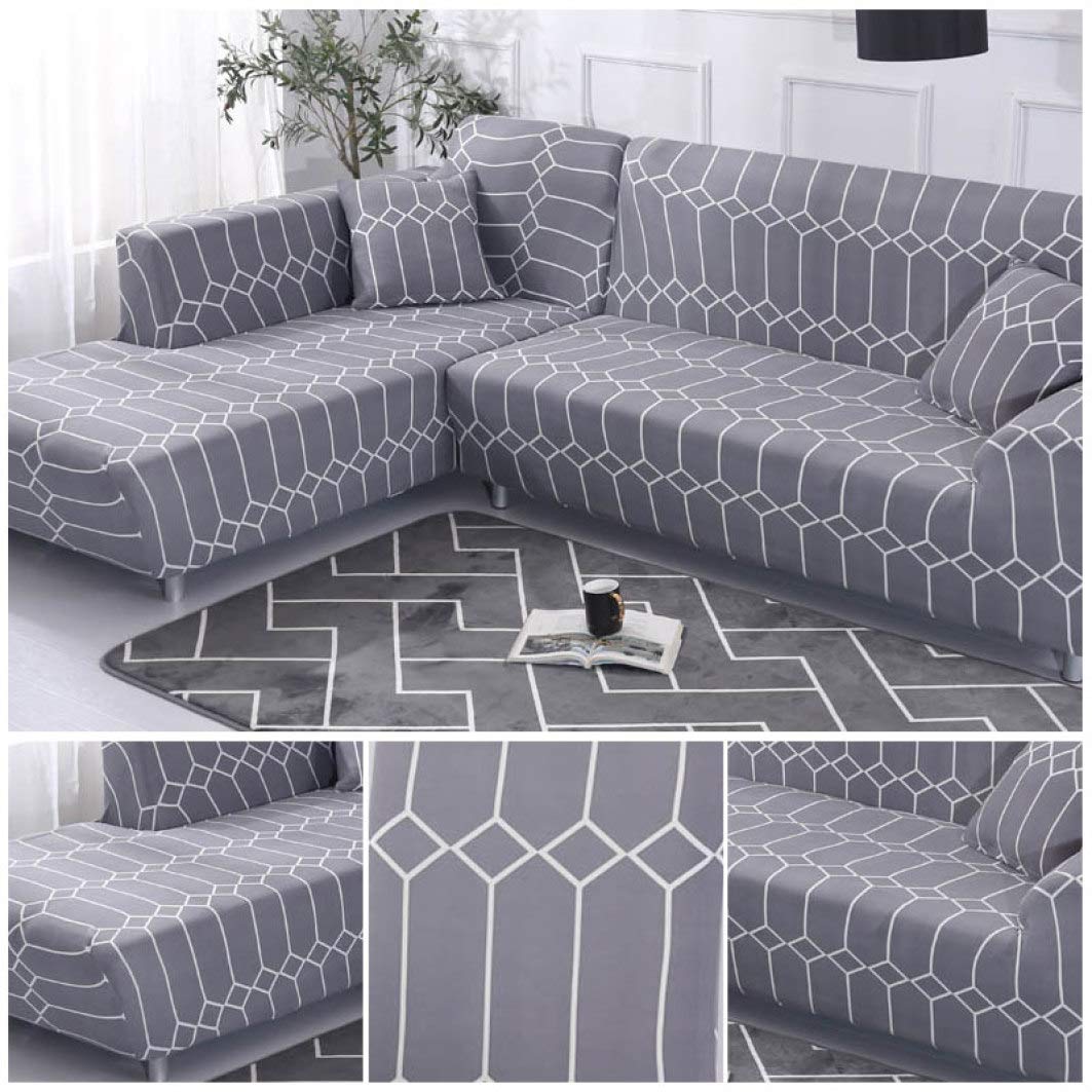 Grey Printed Dustproof Loveseat Sofa Cover | L-Shaped Sectional Slipcover for Living Room Corner Couch Protector | Perfect for Pet Owners & Family Gatherings