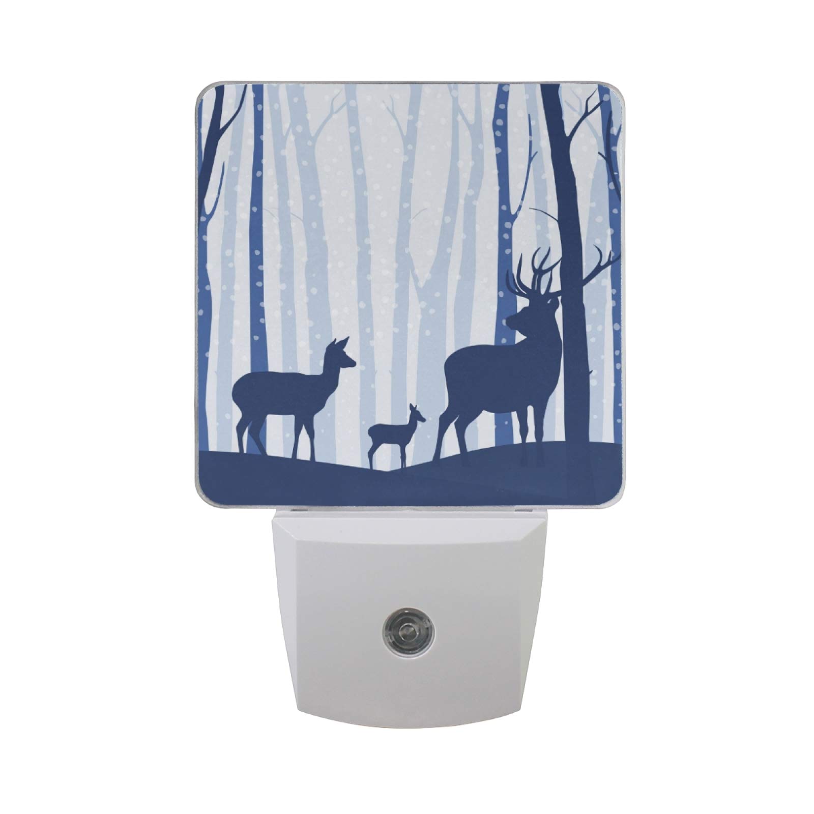 Vikko 2-Pack Winter Forest Deer Night Light - LED Plug-in Lamp with Dusk to Dawn Sensor for Kids & Adults - Perfect for Bedroom, Living Room, Hallway Decor | Creates Cozy Ambiance for Nursery, Bathroom, Stairway & Gift Giving