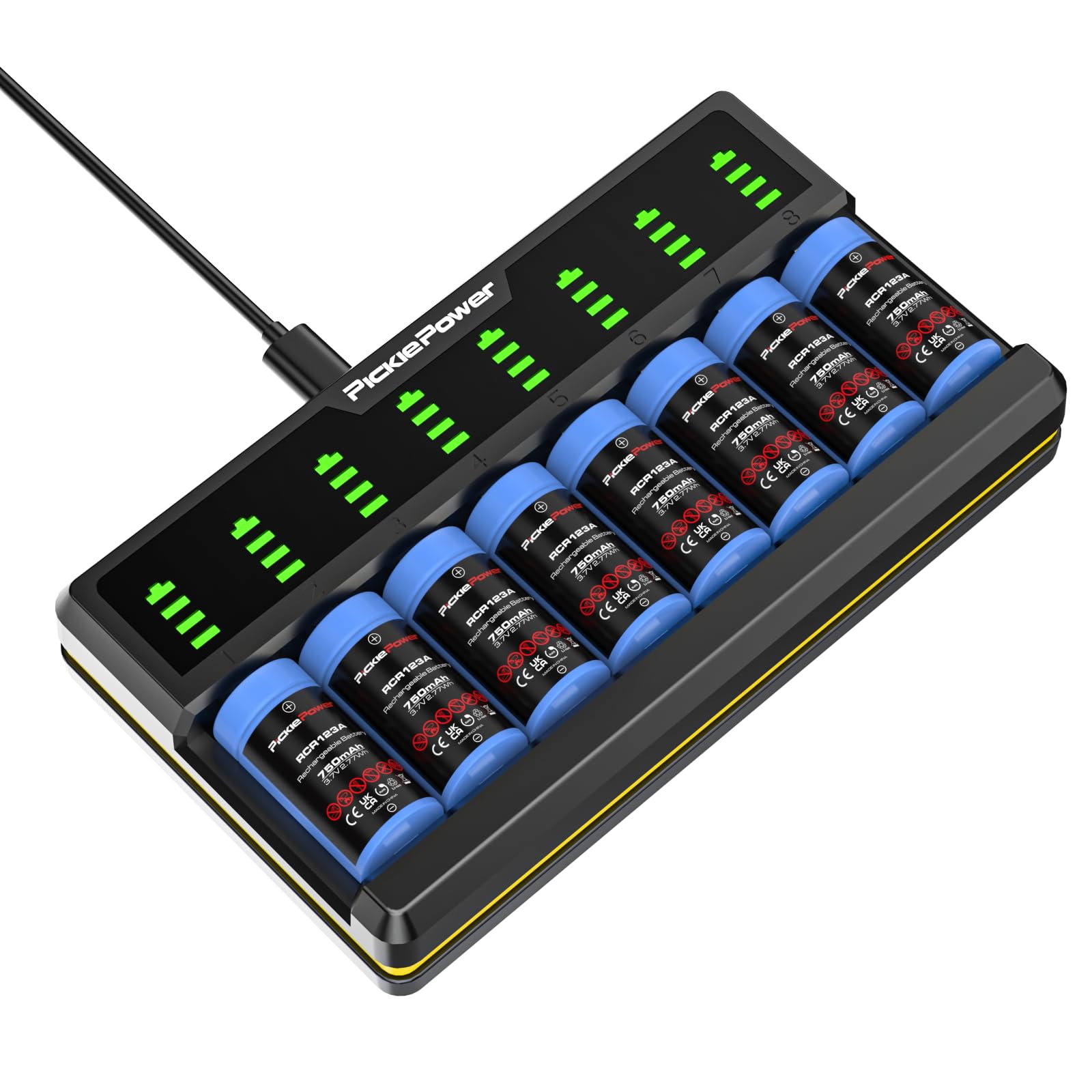 Arlo Battery Charger for 123A Rechargeable Batteries - 8 Bay LED Display Charger Compatible with Arlo VMC3030 VMK3200 VMS3330 3430 3530 Cameras (Batteries Not Included) - Perfect for Home Security Camera System Charging