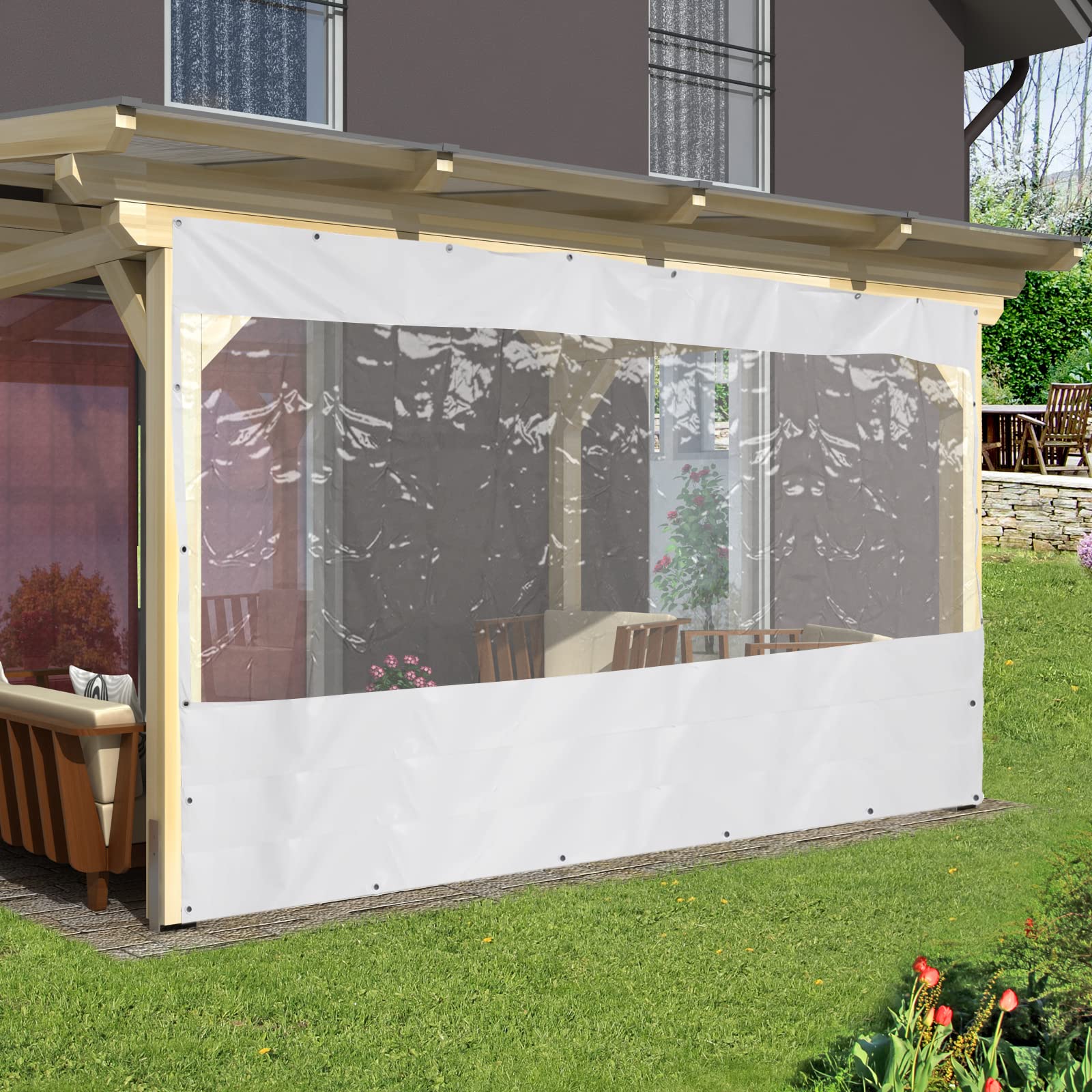 Waterproof Commercial Clear Vinyl Awning Canopy - 8x13 Feet (2.5x4m) Roll-Up Patio Enclosure for Tents, Awnings & Canopies - UV Resistant, Durable White Cover for Outdoor Events, Restaurants & Backyard Parties