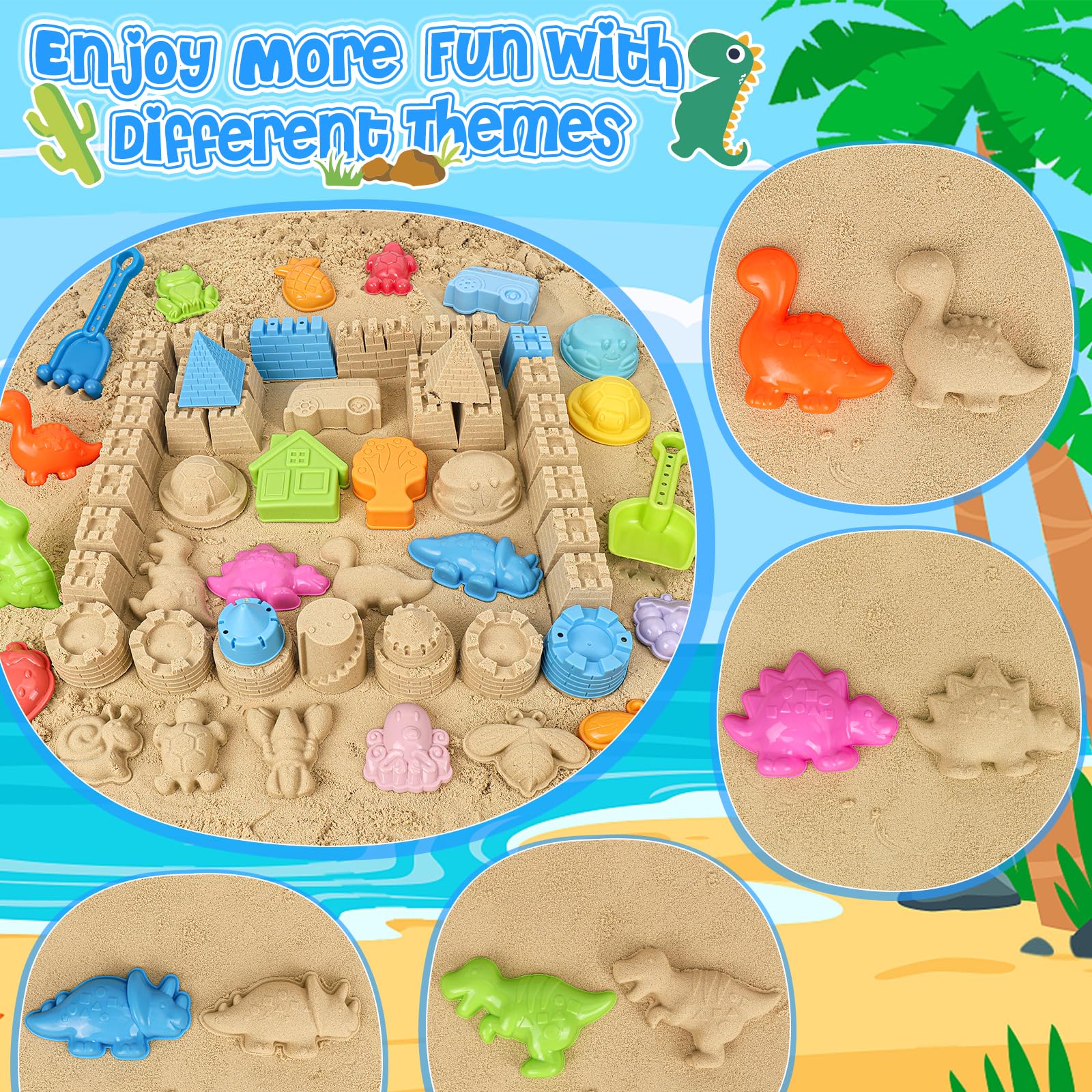 Collapsible Beach Sand Toys Set for Toddlers & Kids - Bucket, Shovels & Cute Molds with Mesh Storage Bag - Perfect for Beach, Sandbox & Outdoor Play Ages 3-10 - Great Summer Travel Toys for Boys & Girls
