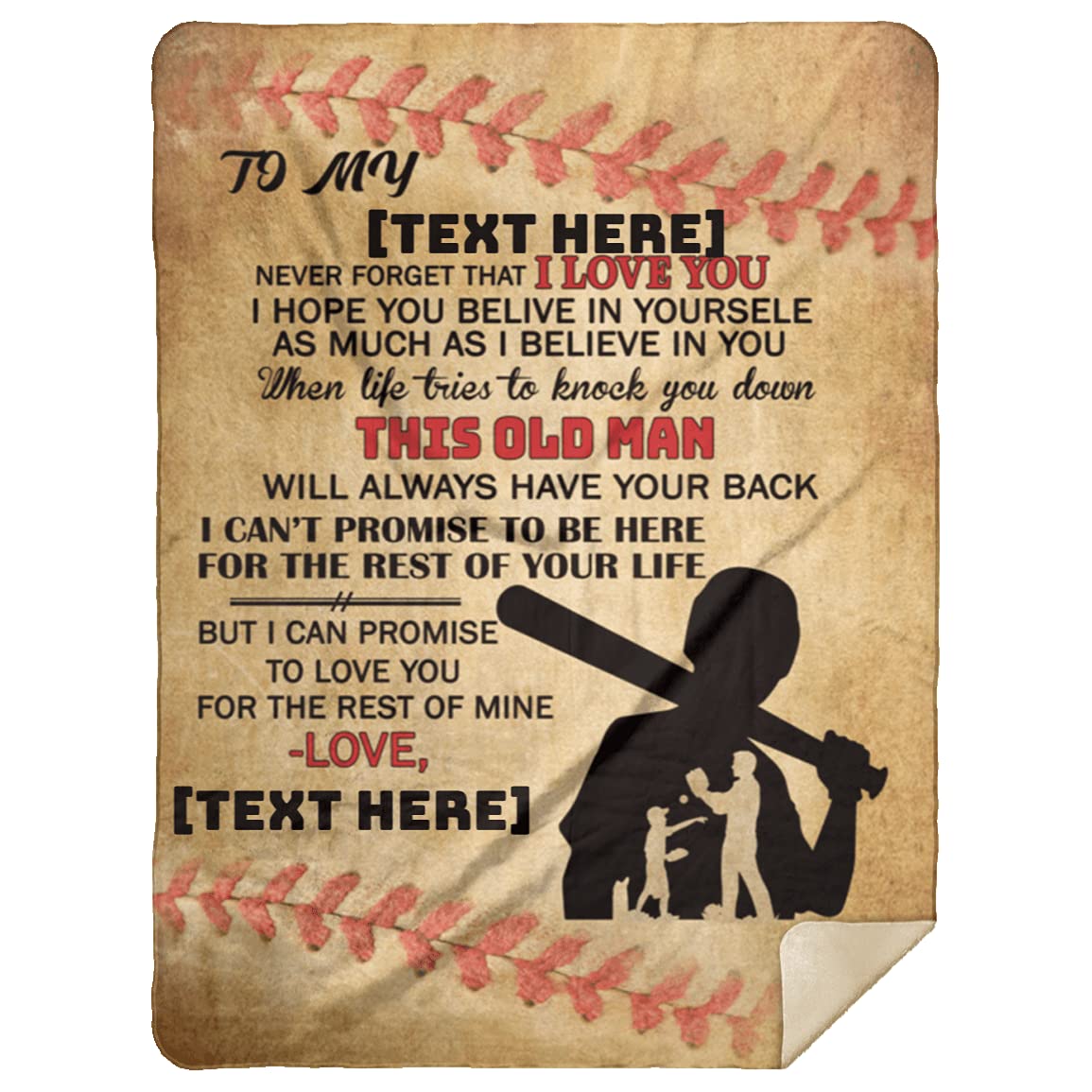 Custom Baseball Blanket for Son from Dad - Personalized Grandson Gift from Grandfather - Premium Mink Sherpa Throw Blanket 60x80 Inches White - Perfect for Baseball Games, Father's Day Gifts & Cozy Family Moments