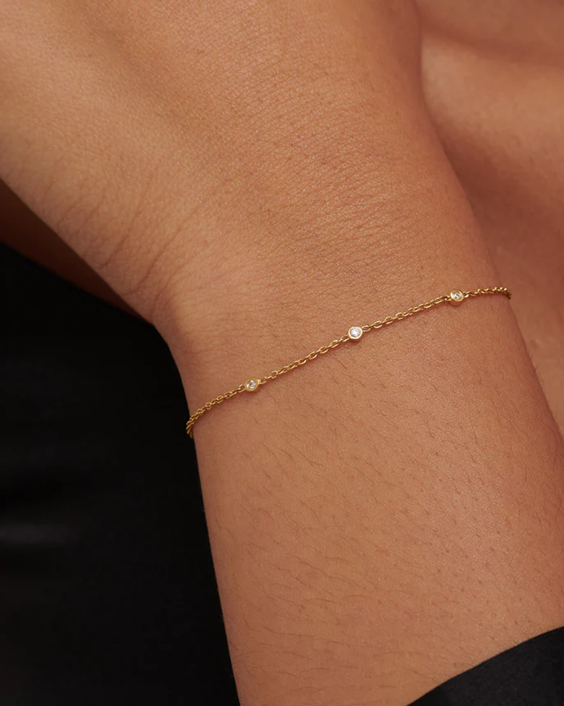Yuri Solid Gold Trio Diamond Bracelet for Women - 14K Yellow Gold Stackable Bangle with Genuine Diamonds - Perfect for Anniversary, Wedding & Everyday Elegance