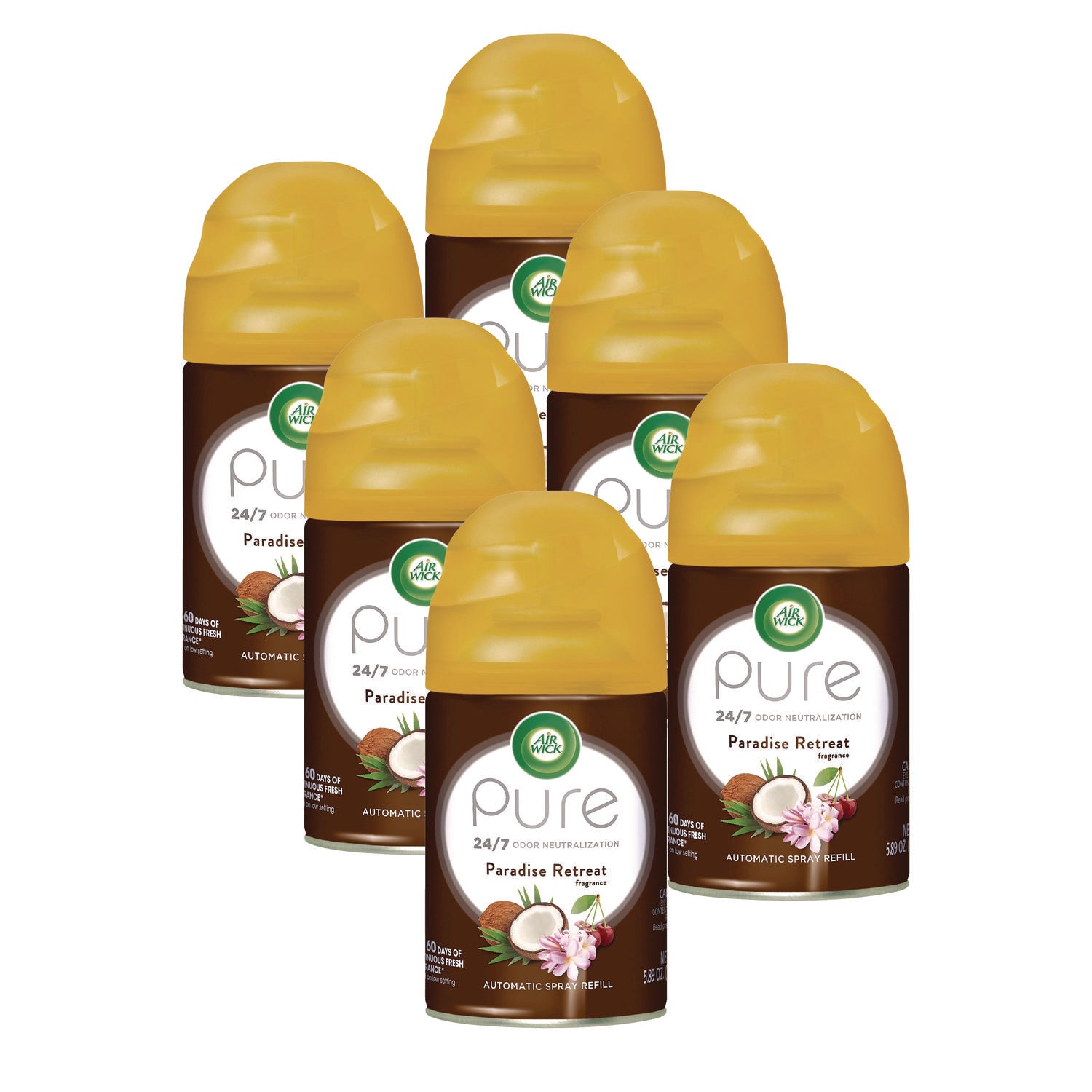 Air Wick Freshmatic Life Scents Ultra Refill - Paradise Retreat Scent, 5.89 Oz Aerosol Spray (Pack of 6) | Long-Lasting Air Freshener for Home, Office & Bathroom | Eliminates Odors & Creates Relaxing Atmosphere