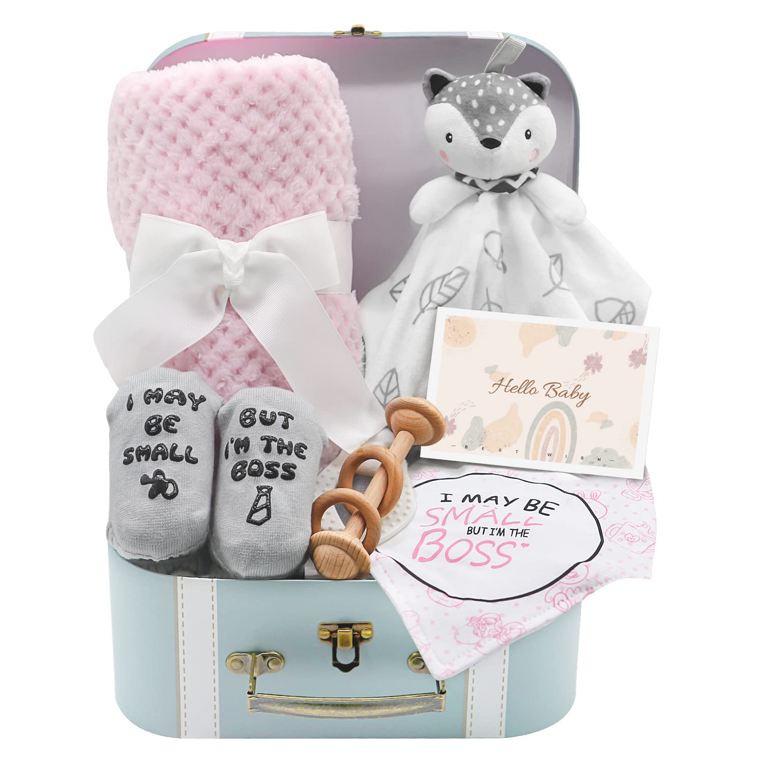 Adorable Baby Gift Set for Girls - Soft Baby Blanket, Cute Lovey, Funny Bibs & Socks with Greeting Card | Perfect Newborn Baby Shower Present & Welcome Gift | Ideal for Birthdays, Christenings and First Photo Shoots (Fox Theme)