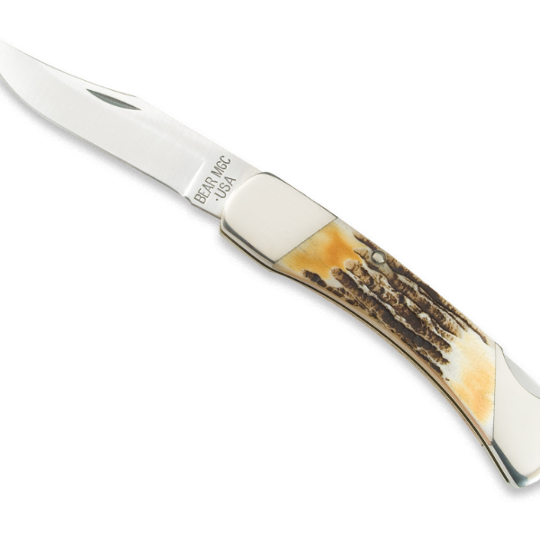 **5 Genuine India Stag Bone Professional Lockback Pocket Knife with Leather Sheath - Hunting, Camping & Outdoor Survival Tool**
