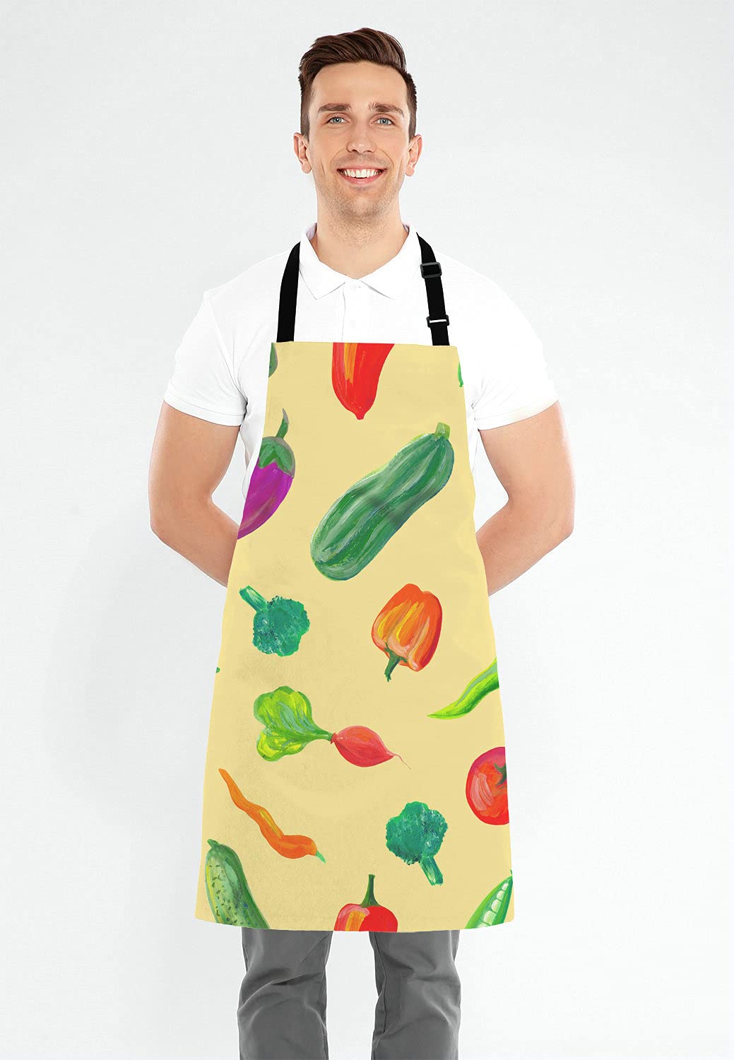 Adjustable Watercolor Juicy Vegetables Bib Apron for Men & Women - Perfect for Cooking, Baking, BBQ, and Professional Chef Use in Kitchen, Grill, Bistro