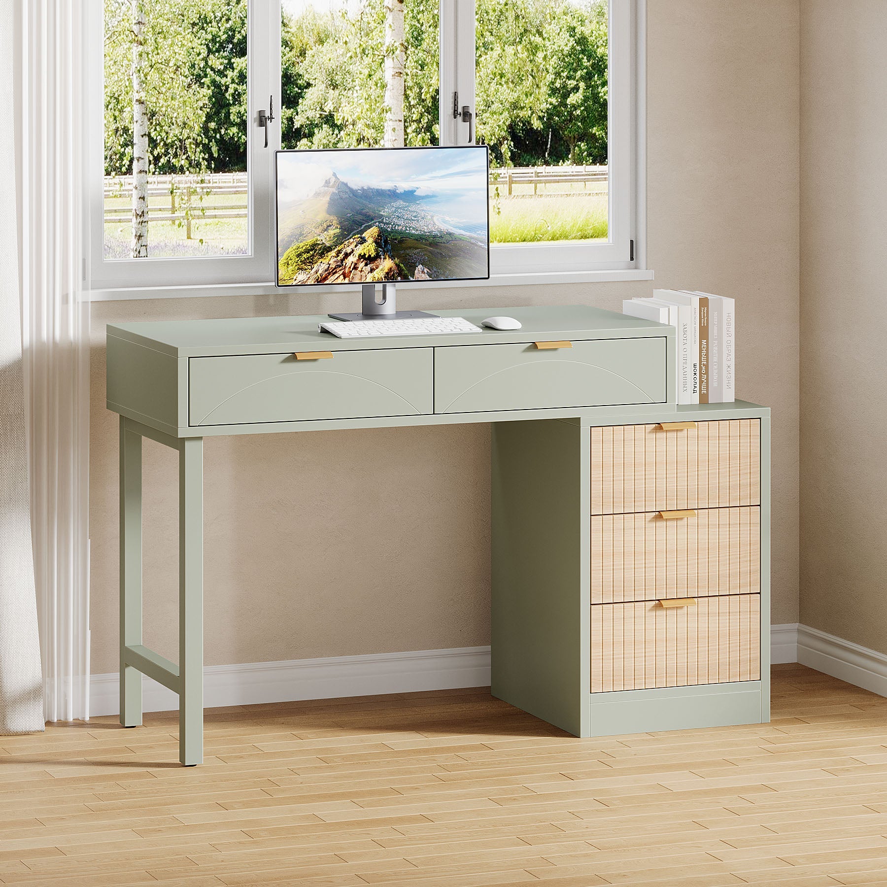 55 Inch Modern Computer Desk - Home Office & Study Desk with Sturdy Frame, Perfect for Remote Work & Online Learning