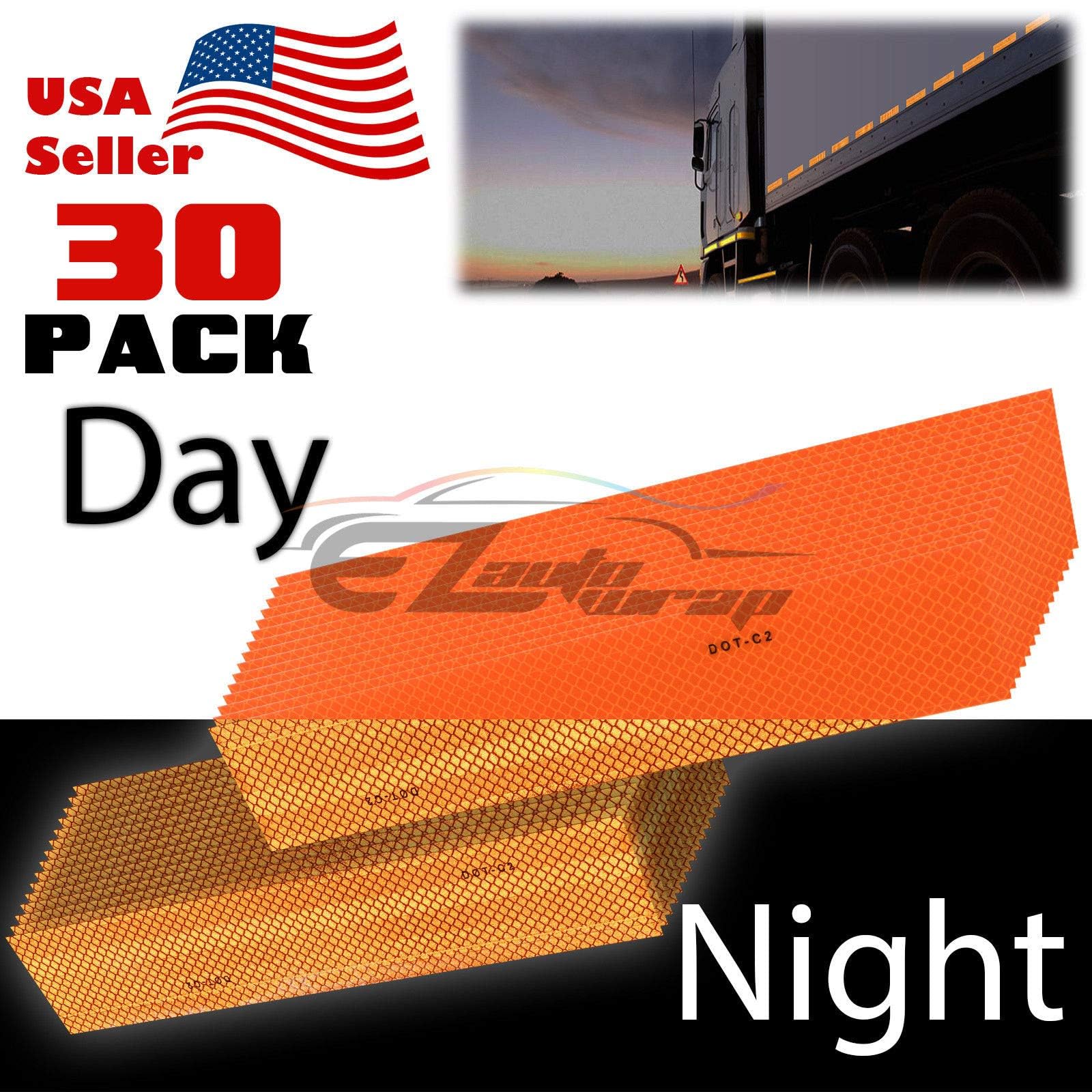 EZAUTO DOT-C2 Reflective Tape - 30 Strips (30 Feet) Orange Safety Warning Conspicuity Tape for Trailers, RVs, Trucks - High Visibility for Night Driving & Roadside Safety