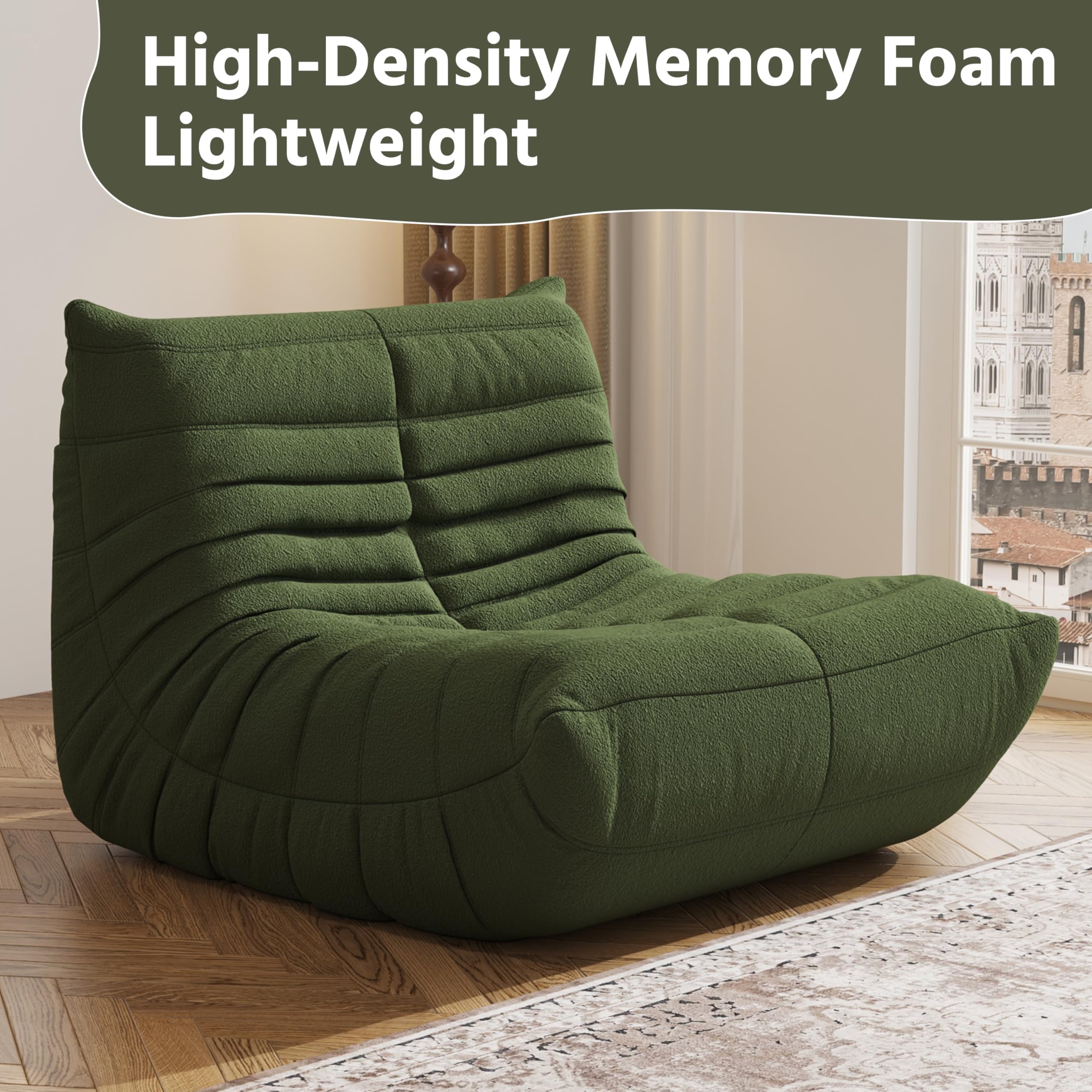 Comfortable Giant Bean Bag Chair for Adults - High Density Foam Fireside Lounger with Soft Teddy Velvet Fabric - Perfect for Living Room, Bedroom, Office & Apartment - Relaxing Floor Sofa for Reading, Gaming & Movie Nights