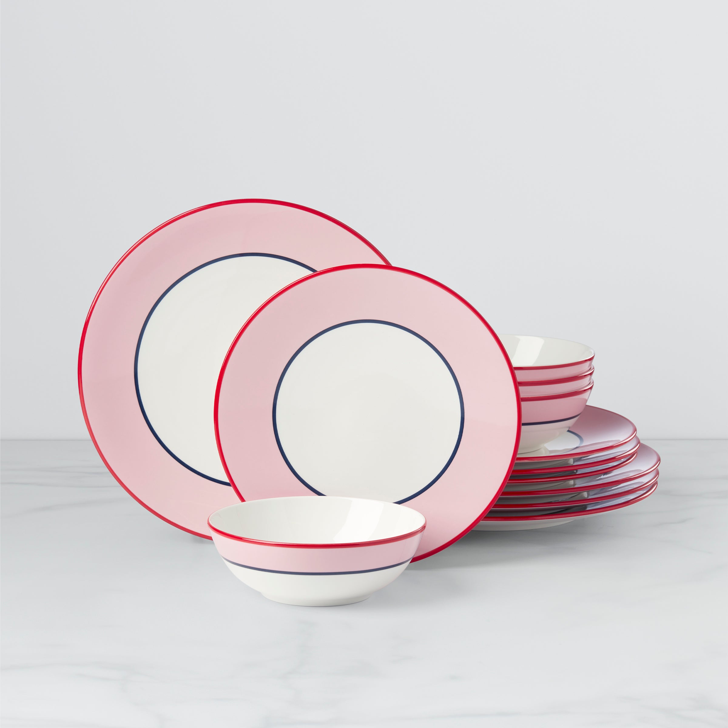 Make It Pop 12-Piece Dinnerware Set in Pink & Navy - Elegant Tableware for Casual Dining, Dinner Parties & Home Decor