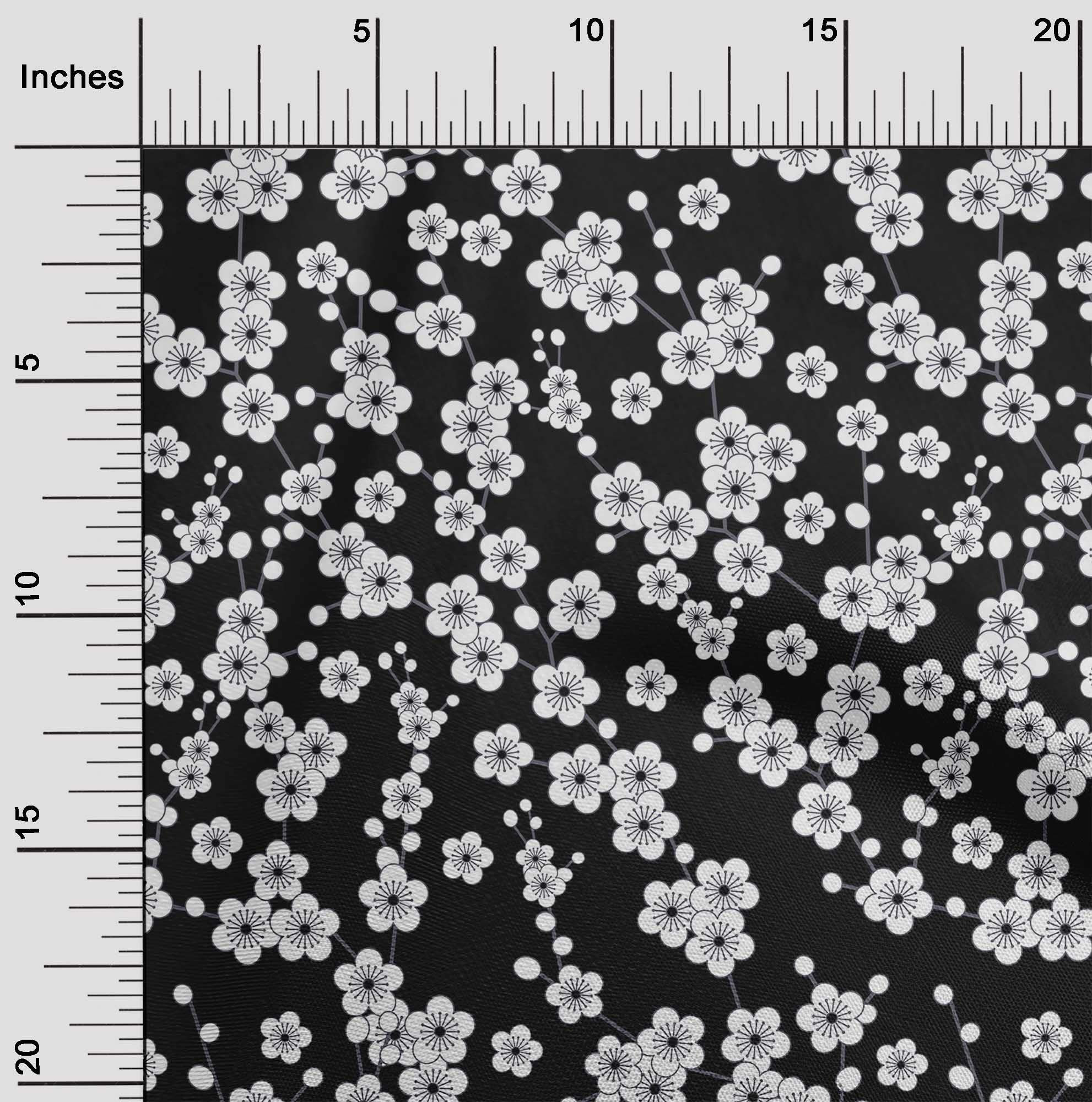 Premium Black Japanese Floral Print Fabric - 56