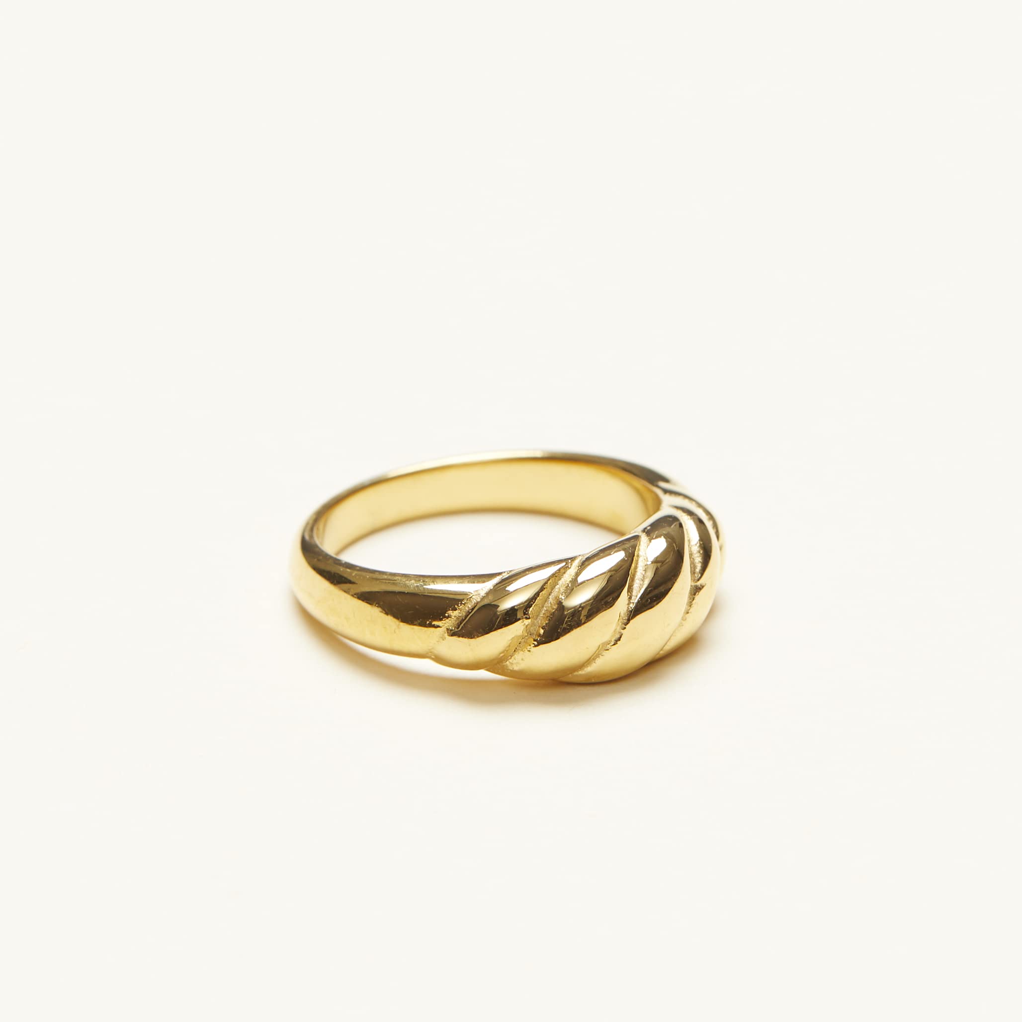 18K Gold Plated Croissant Dome Band Ring - Stackable Minimalist Signet Ring for Women | Dainty Jewelry for Everyday Wear, Layering & Gift Giving (Small)