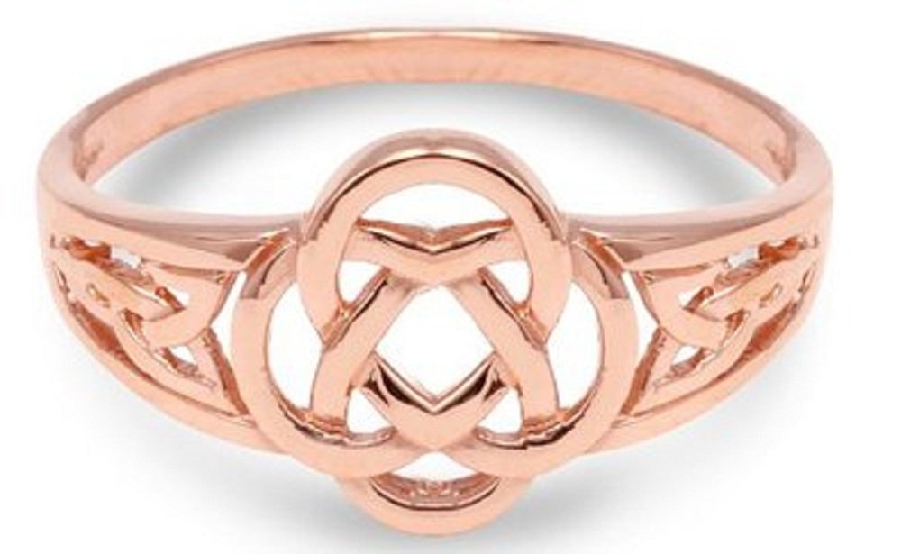 10K Rose Gold Trinity Triquetra Ring for Women - Celtic Knot Symbol Jewelry - Perfect for Weddings, Anniversaries & Spiritual Gifts