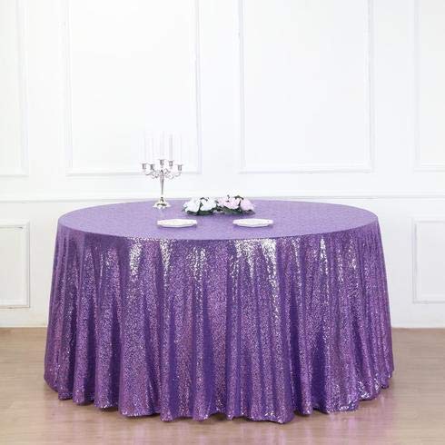 132 Inch Sequin Round Tablecloth - Big Payette Purple Premium Quality for Wedding, Birthday, Christmas Party & Hall Decoration | Elegant Dining & Event Table Cover