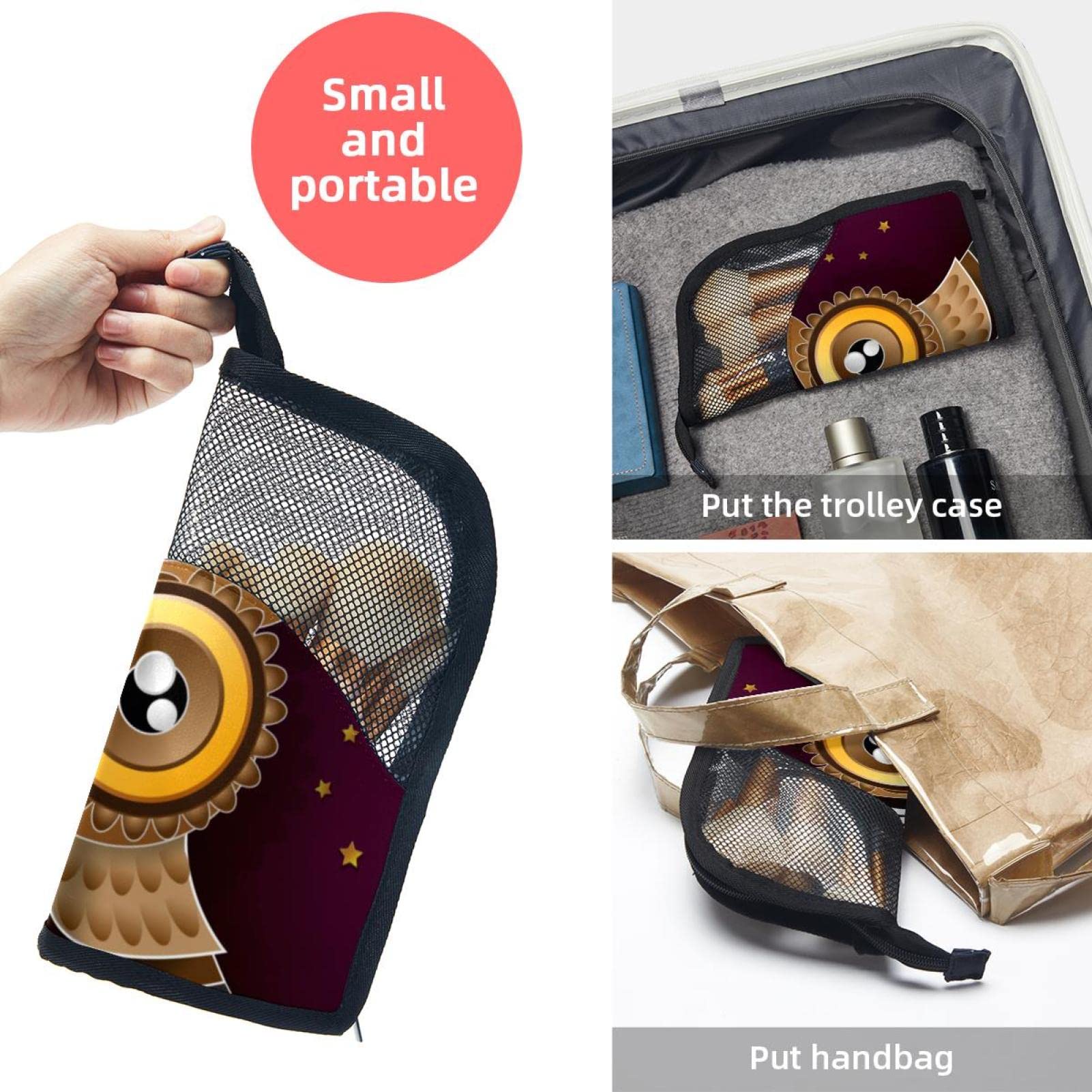 12-Piece Makeup Brush Organizer Bag with Abstract Purple Sky Night Owl Design - Portable Travel Cosmetic Brush Holder Case for Professional Makeup Artists & Beginners (Perfect for Travel, Home Vanity & Salon Use)
