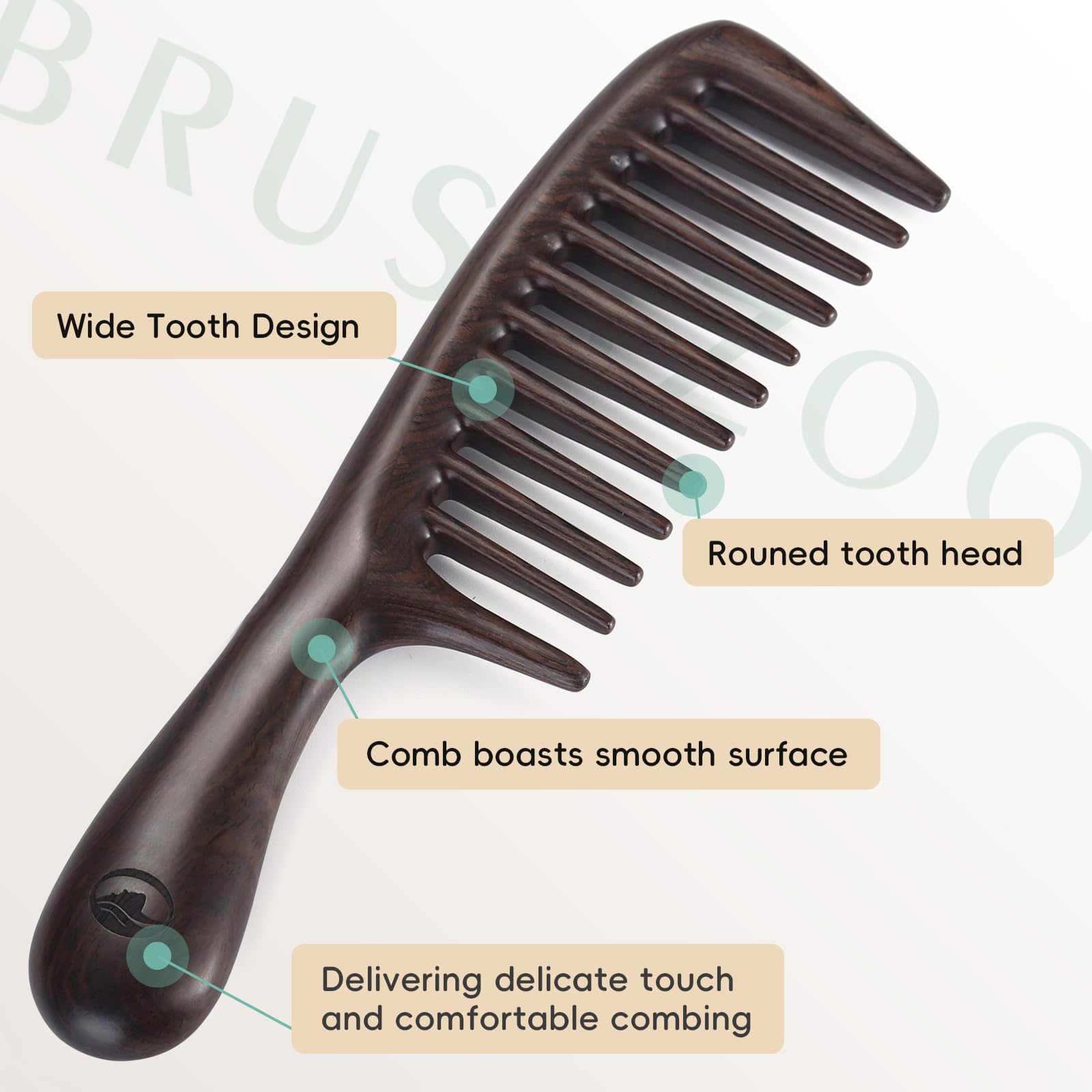 BRUSHZOO Wide Tooth Wooden Comb for Women & Men - Detangling Comb for Curly, Thick, Long Hair, Scalp Massager for Hair Growth - Perfect for Daily Hair Care, Travel & Salon Use