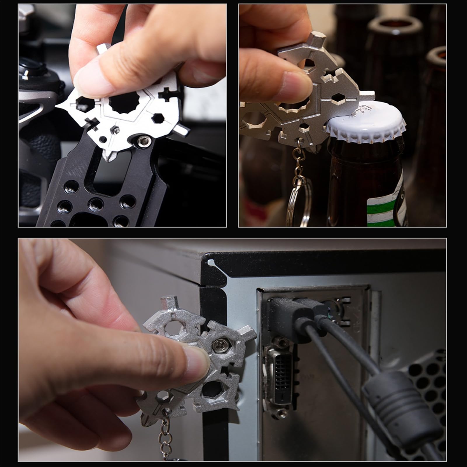 23-in-1 Snowflake Multi Tool Keychain - Compact Screwdriver Set with Bottle Opener & Wrench - Portable Star Shaped Multitool for Men (Black) - Perfect for Camping, Hiking, DIY Repairs & Everyday Carry