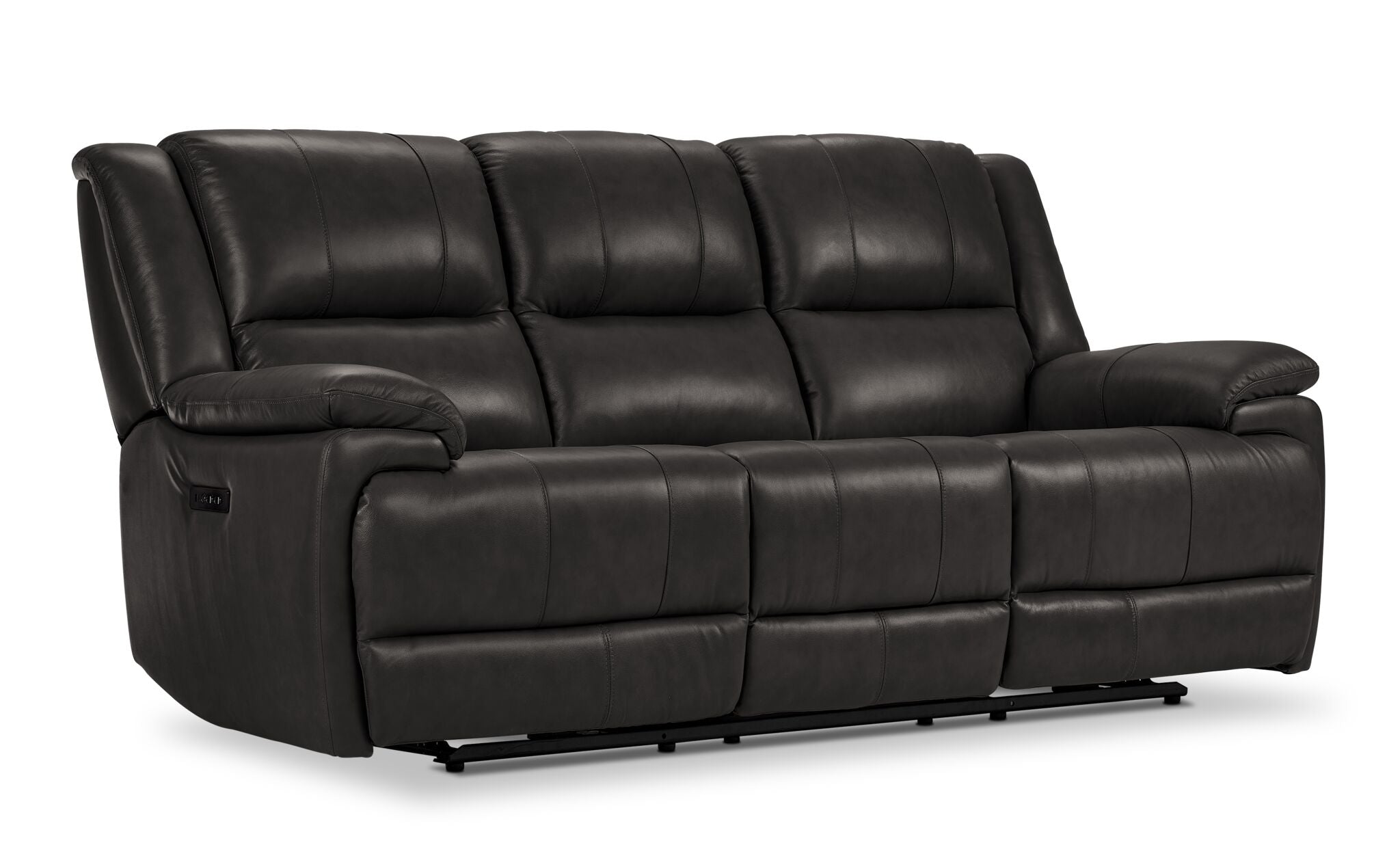 Allie Leather Dual Power Reclining Sofa with Adjustable Headrest & Lumbar Support - Granite Color - Perfect for Living Room, Home Theater & Office Relaxation
