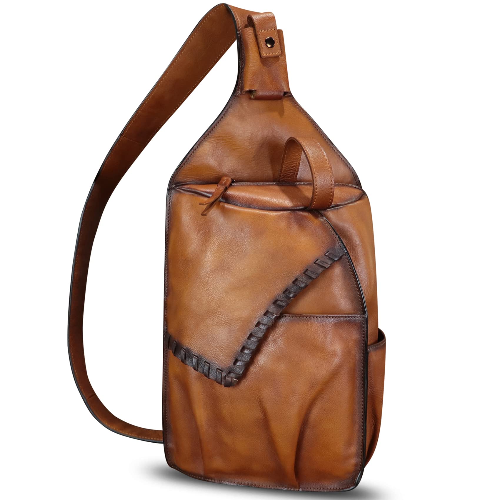 Genuine Leather Sling Bag for Men - Handmade Retro Crossbody Backpack Purse - Hiking Daypack & Chest Shoulder Fanny Pack - Perfect for Outdoor Adventures, Travel & Daily Commute