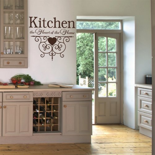 Kitchen The Heart of The Home Quote Vinyl Wall Decal Sticker - Burgundy Home Decor Art for Kitchen, Dining Room & Living Room Wall Decoration