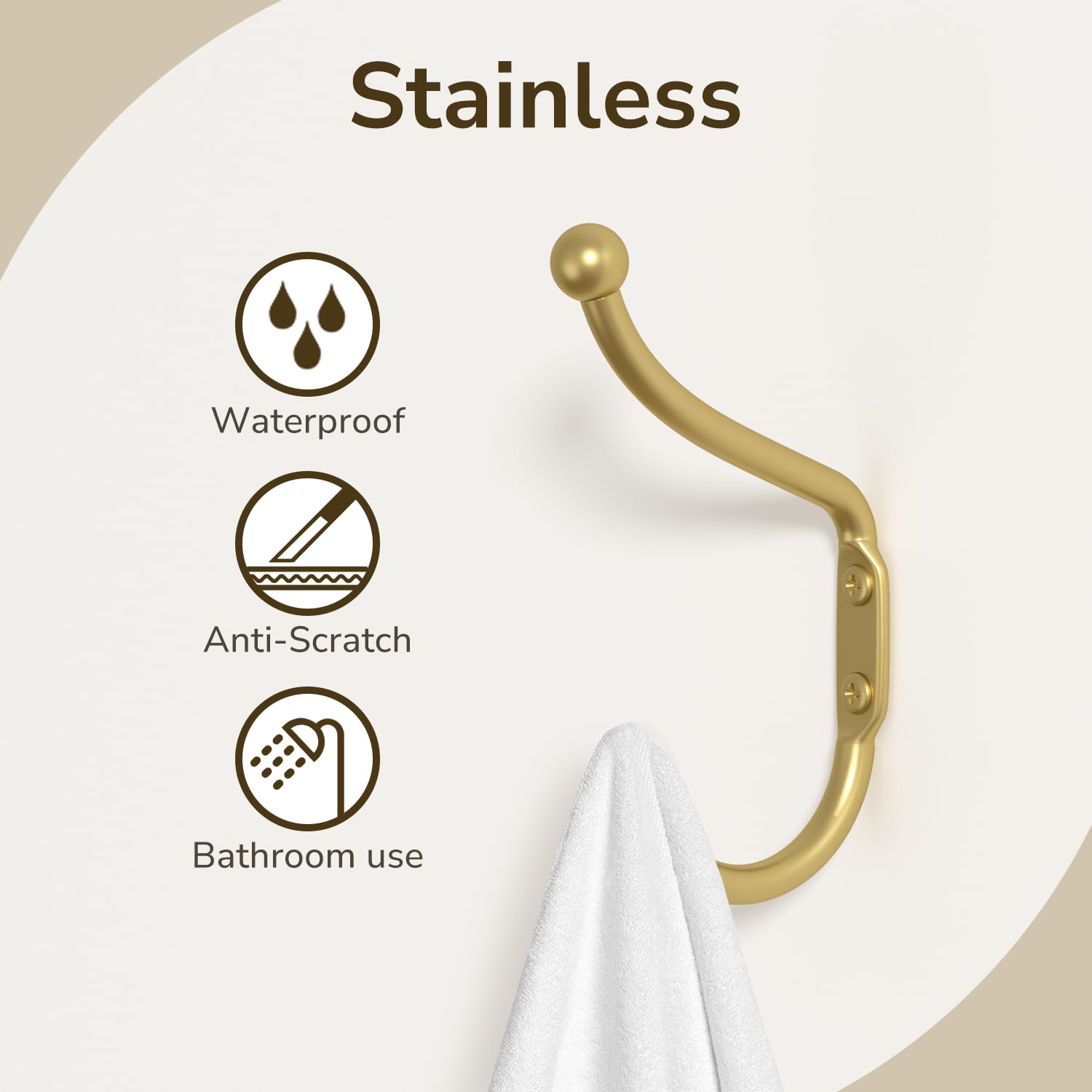 Heavy Duty Gold Wall Mount Coat Hooks 6 Pack - Durable Metal Hooks for Hanging Clothes, Towels, Hats, Keys & Coats - Perfect for Mudroom, Entryway, Bathroom & Closet Organization
