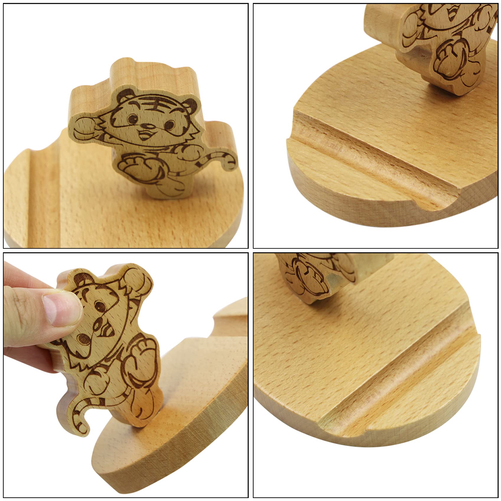 Wooden Tiger Phone Stand - Cute Animal Cell Phone Holder for Desk, Compatible with All Smartphones | Perfect for Home, Office, and Gift Giving