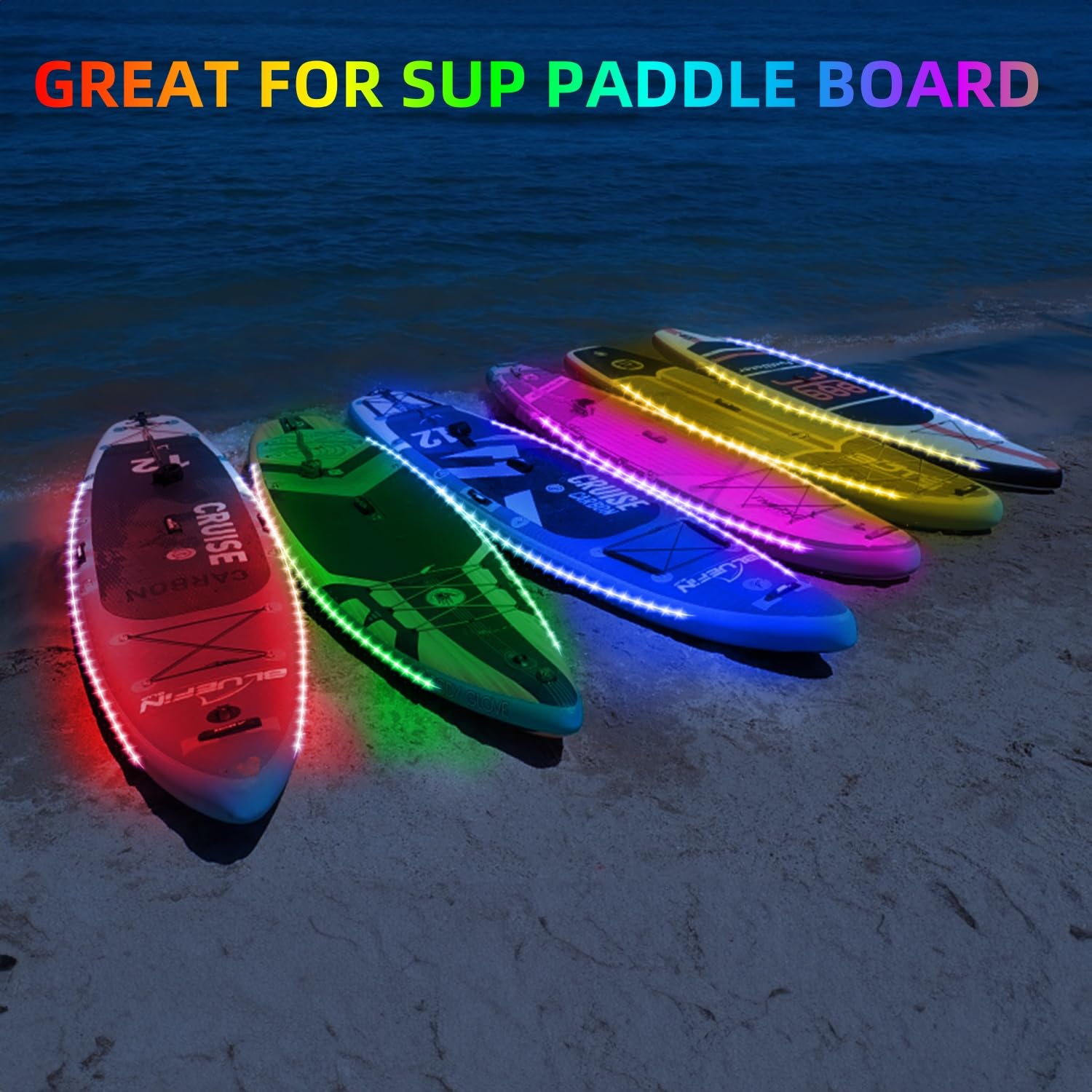 Waterproof RGB Color Changing LED Kayak Lights - IP68 Marine Boat Strip Lights with Remote for SUP, Canoes, Paddleboards (2 Pack) - Perfect for Night Fishing, Boating & Water Sports