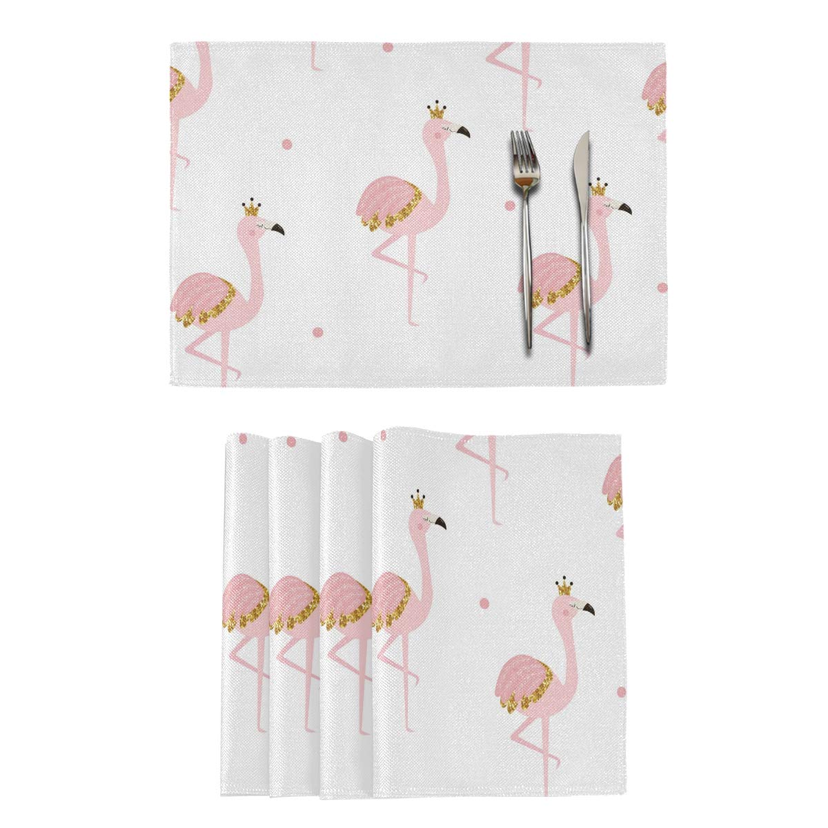 AGONA Pink Flamingo Princess Placemats Set of 4 - Heat Resistant Non-Slip Burlap Table Mats for Dining, Kitchen & Home Decor - Washable & Anti-Skid for Everyday Use, Parties & Special Occasions