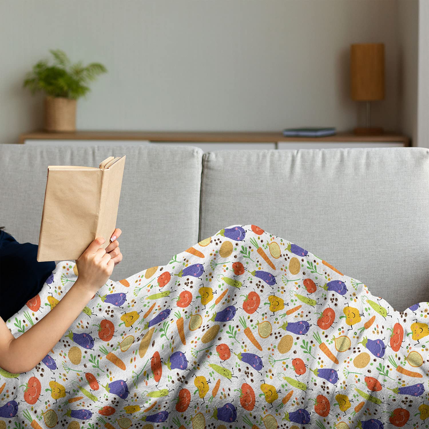 Ambesonne Vegetable Throw Blanket - Cartoon Eggplant Tomato Pattern, Soft Flannel Fleece 60