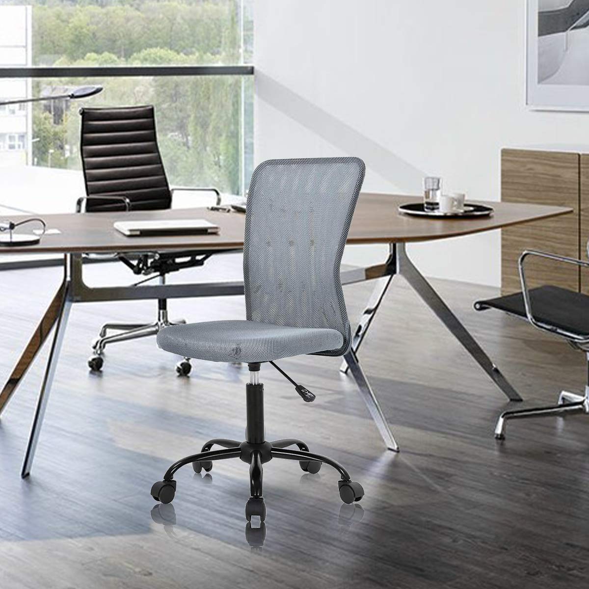 Ergonomic Mesh Office Chair - Adjustable Armless Computer Desk Chair with Swivel & Rolling Wheels for Home Office, Work, Meetings - Grey (Ideal for Long Hours of Sitting & Productivity)