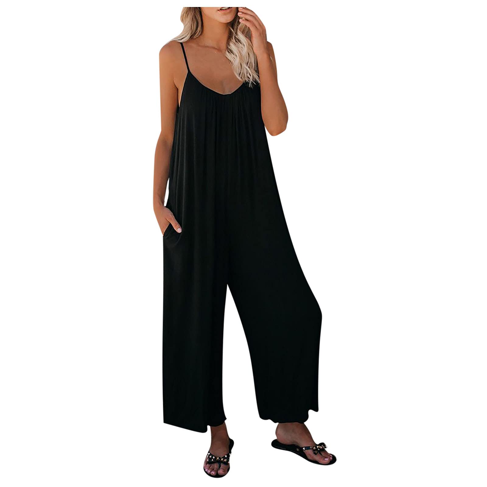 Boho Jumpsuits for Women - Floral Printed Halter Spaghetti Strap Romper, Sleeveless Loose Summer Beach Jumpsuit | Perfect for Vacation, Beach Party & Casual Outings
