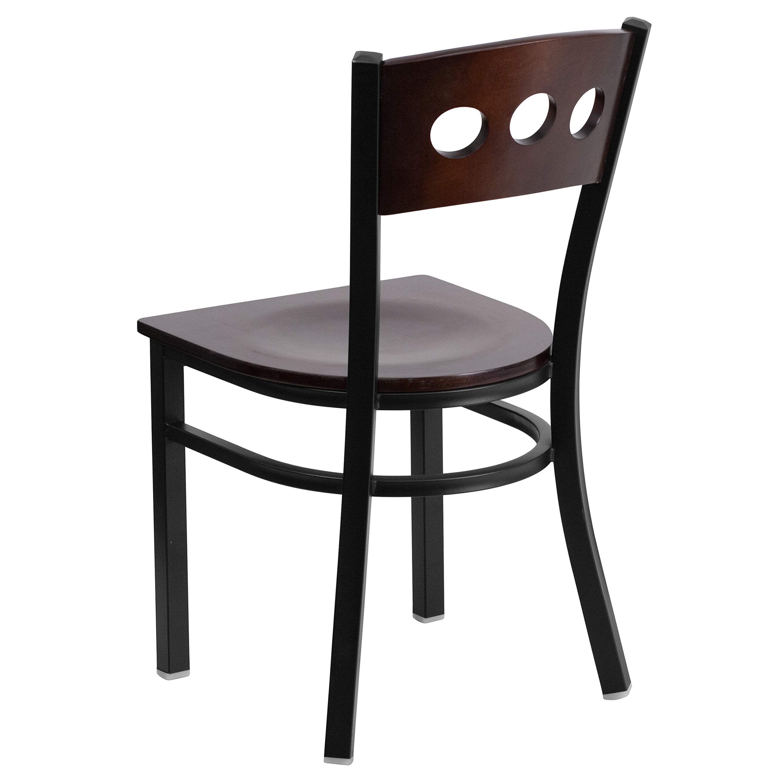 2 Pack Black Metal Restaurant Chairs with 3 Circle Back Design & Walnut Wood Seat - Modern Dining Chairs for Kitchen, Cafe, Bistro, and Home Decor