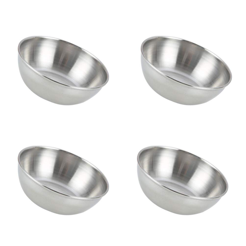 Hemoton 4-Piece Stainless Steel Sauce Dishes Set - Mini Round Dipping Bowls for Sushi, Appetizers & Seasoning | Durable Kitchen Tableware for Home & Restaurant Use | Perfect for Asian Cuisine, Party Serving & Food Presentation