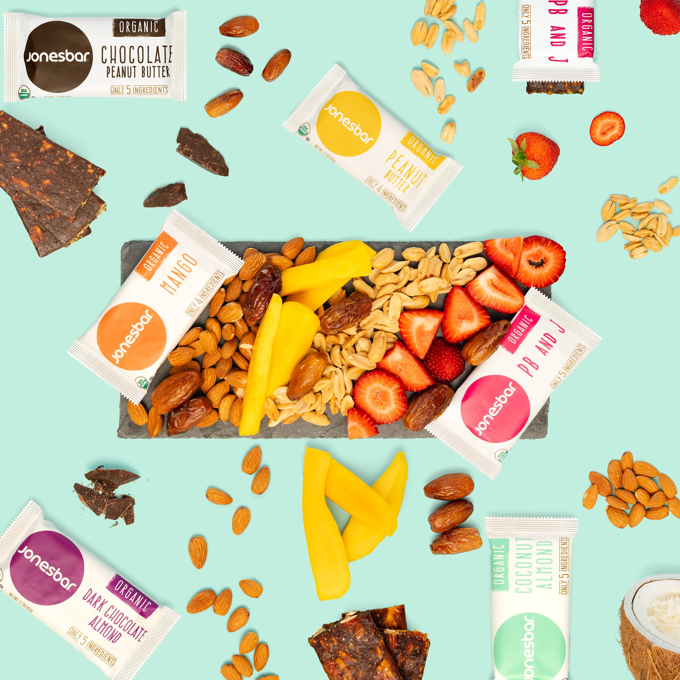 Organic JONESBAR Variety Pack - 12 Count (Pack of 1) | USDA Certified, Non-GMO, Kosher, Vegan & Gluten Free Fruit & Nut Energy Bars | Perfect for Hiking, Office Snacks & Healthy On-the-Go Nutrition