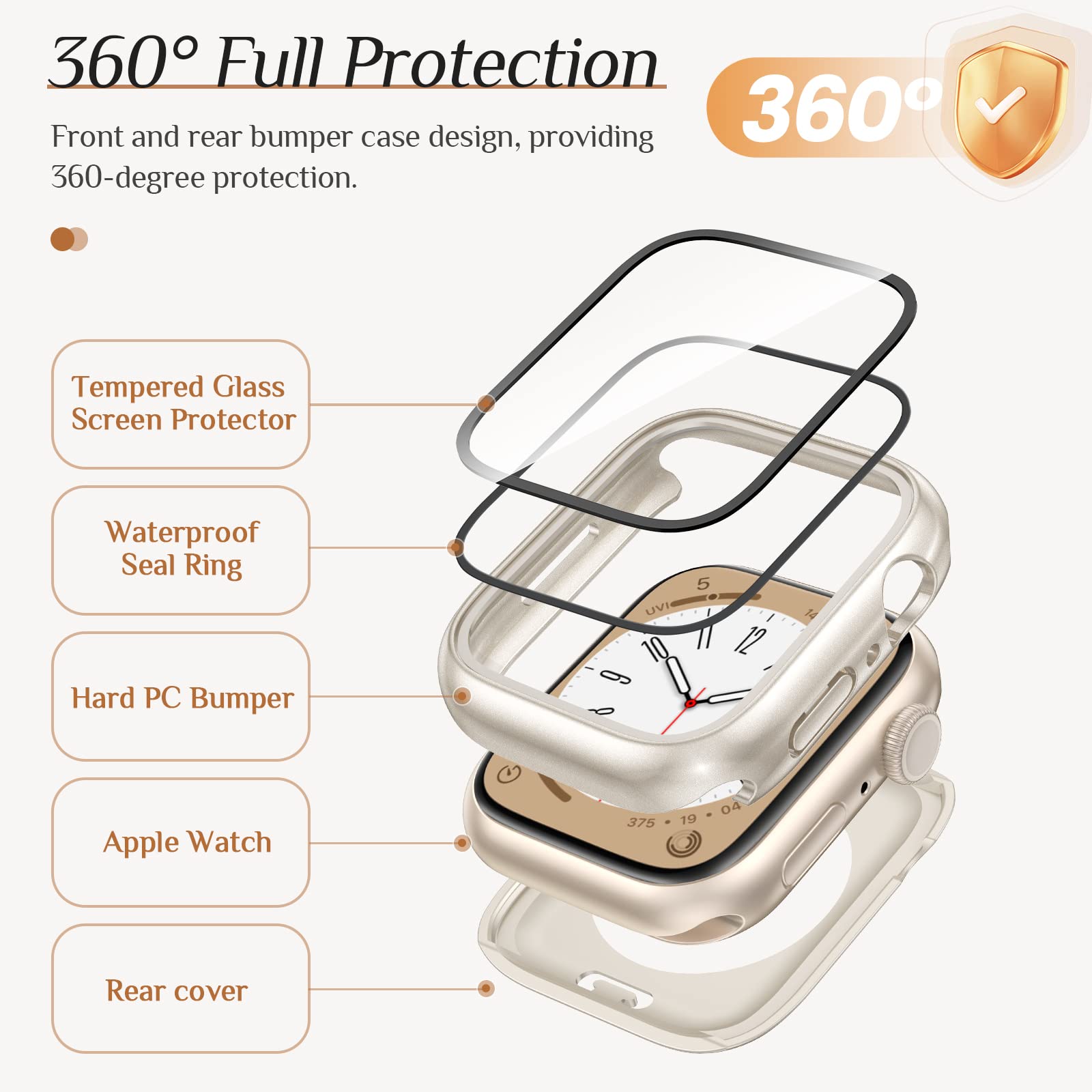2-Pack Waterproof Case for Apple Watch Series 6/5/4/SE 40mm - 360° Full Protection Screen Protector & Back Bumper | Swimming, Running, Outdoor Sports & Daily Use