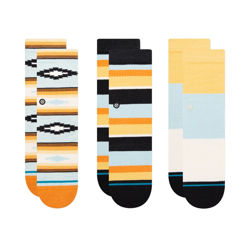 Colorful Kids' Crew Socks 3-Pack - Soft Cotton Serape Striped Socks for Boys & Girls - Comfortable Everyday Wear for School, Sports & Playtime