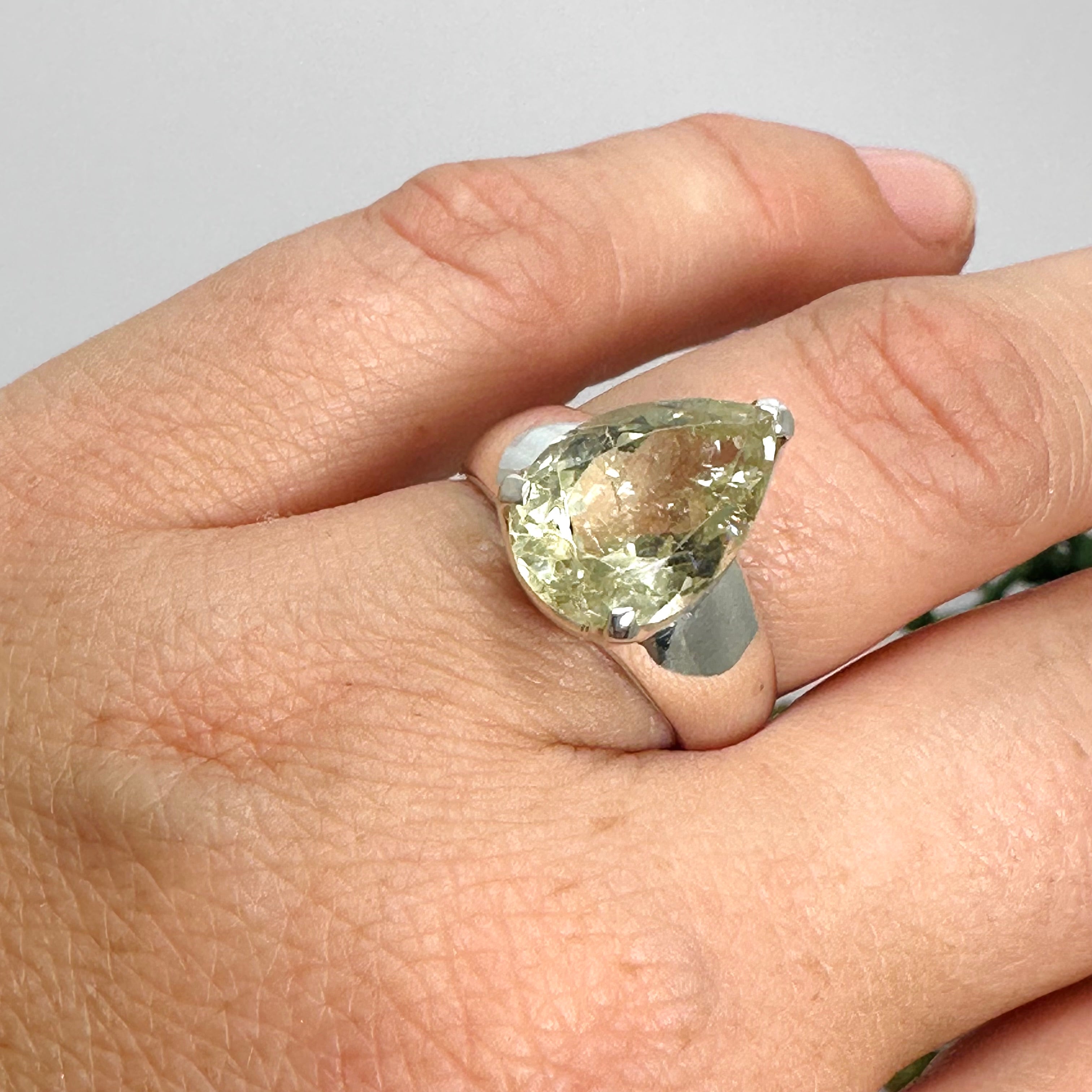 Heliodor Teardrop Faceted Ring - Size 7.5 - PRGJ777 - Elegant Jewelry for Women, Perfect for Weddings, Parties & Special Occasions