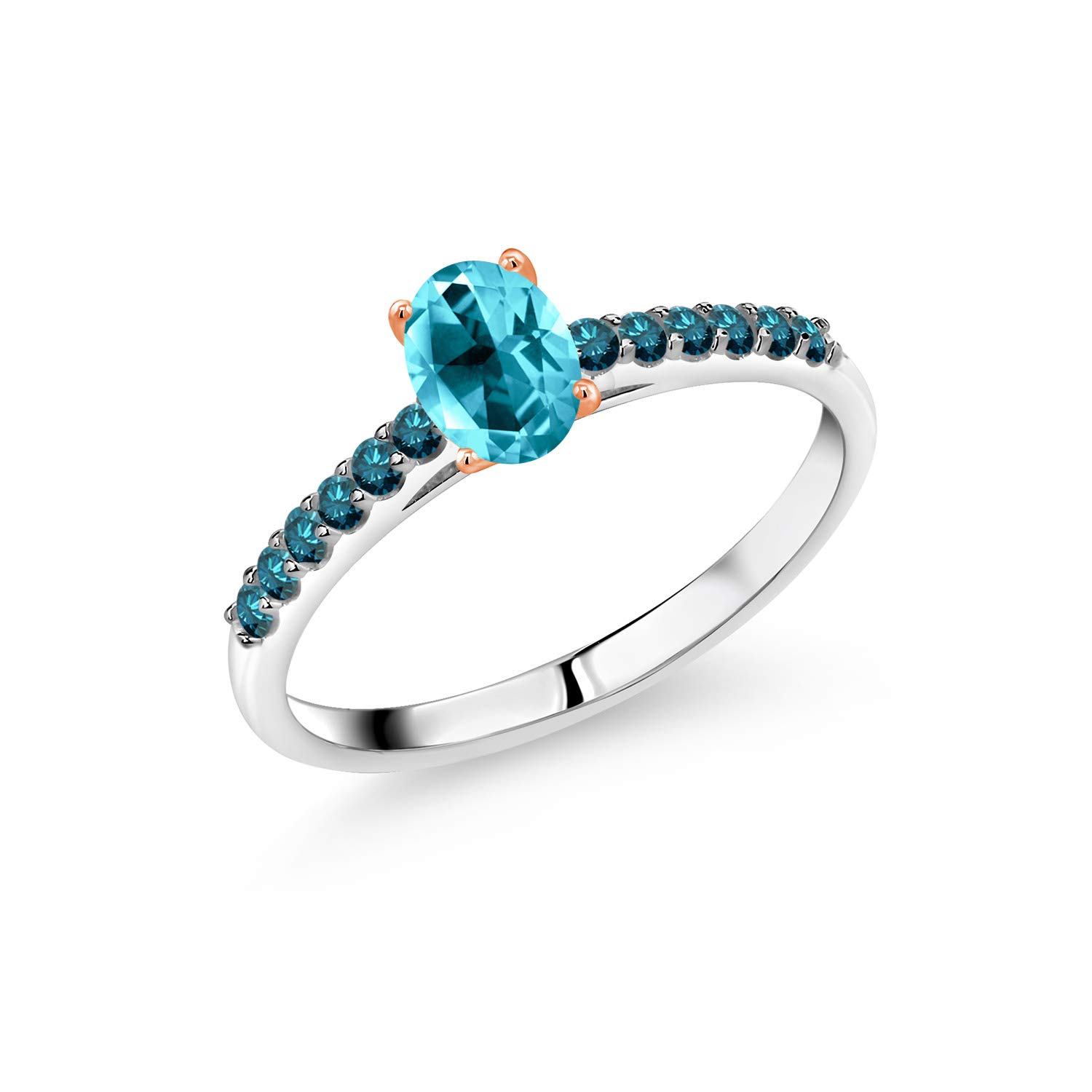 925 Sterling Silver Ring with 10K Rose Gold Prongs & Paraiba Topaz Gemstone - Elegant Diamond Accented Jewelry for Women | Perfect for Engagement, Anniversary & Special Occasion Gifts