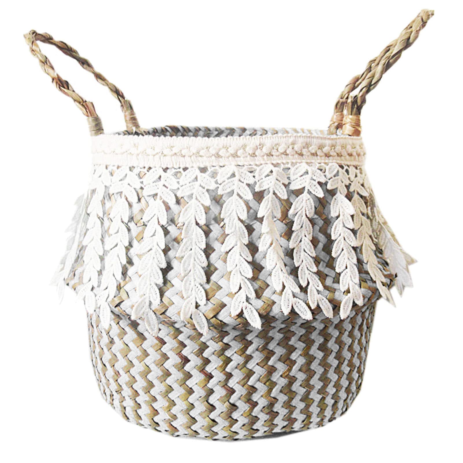 IKAXIYO Foldable Seagrass Storage Basket with Handle - Dirt-Proof Home Organization Solution for Bedroom, Bathroom & Living Room Decor