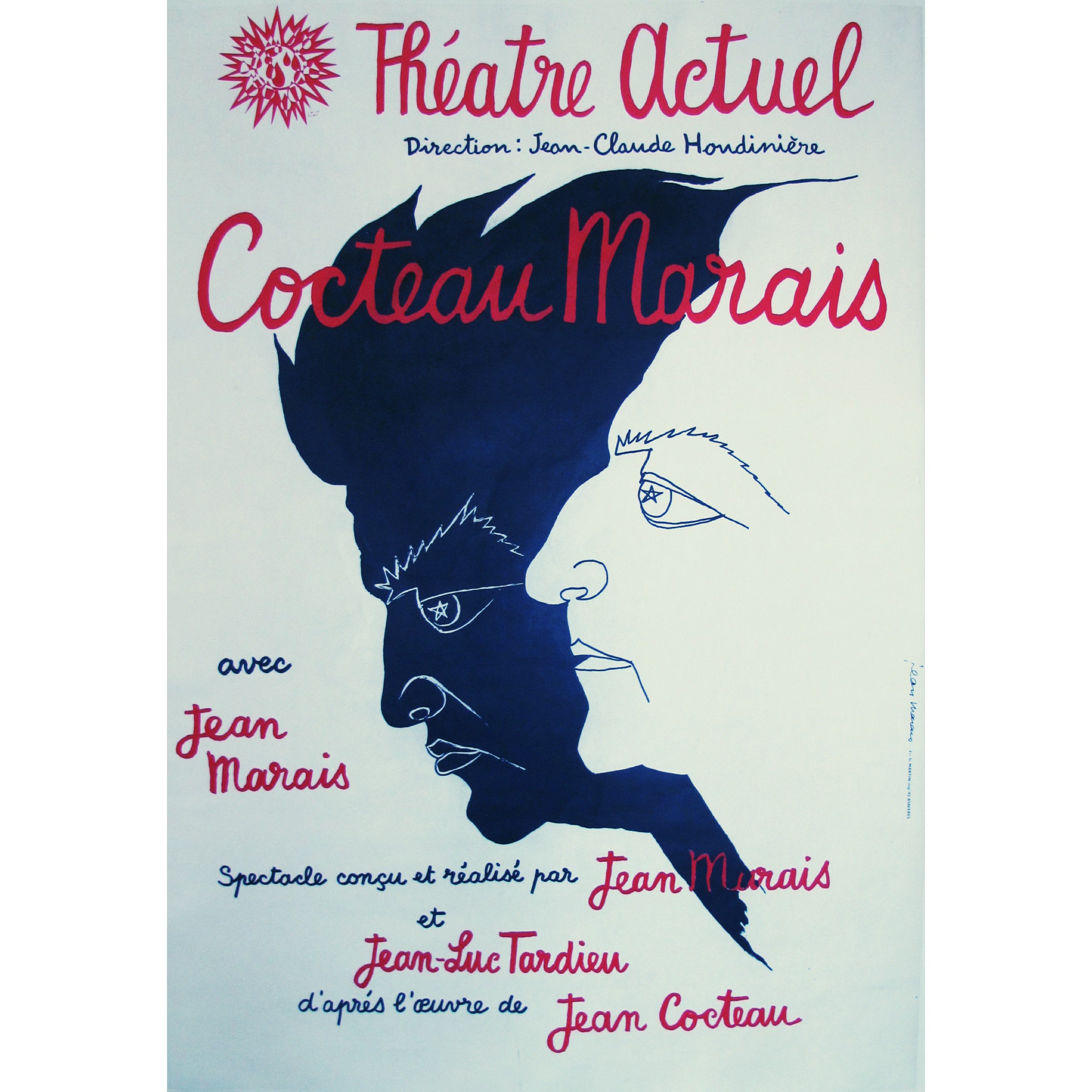 1984 Original French Theatre Poster - Théâtre Actuel Cocteau Marais Vintage Collectible | Jean Cocteau Memorabilia, French Theater Art Decor for Home & Office