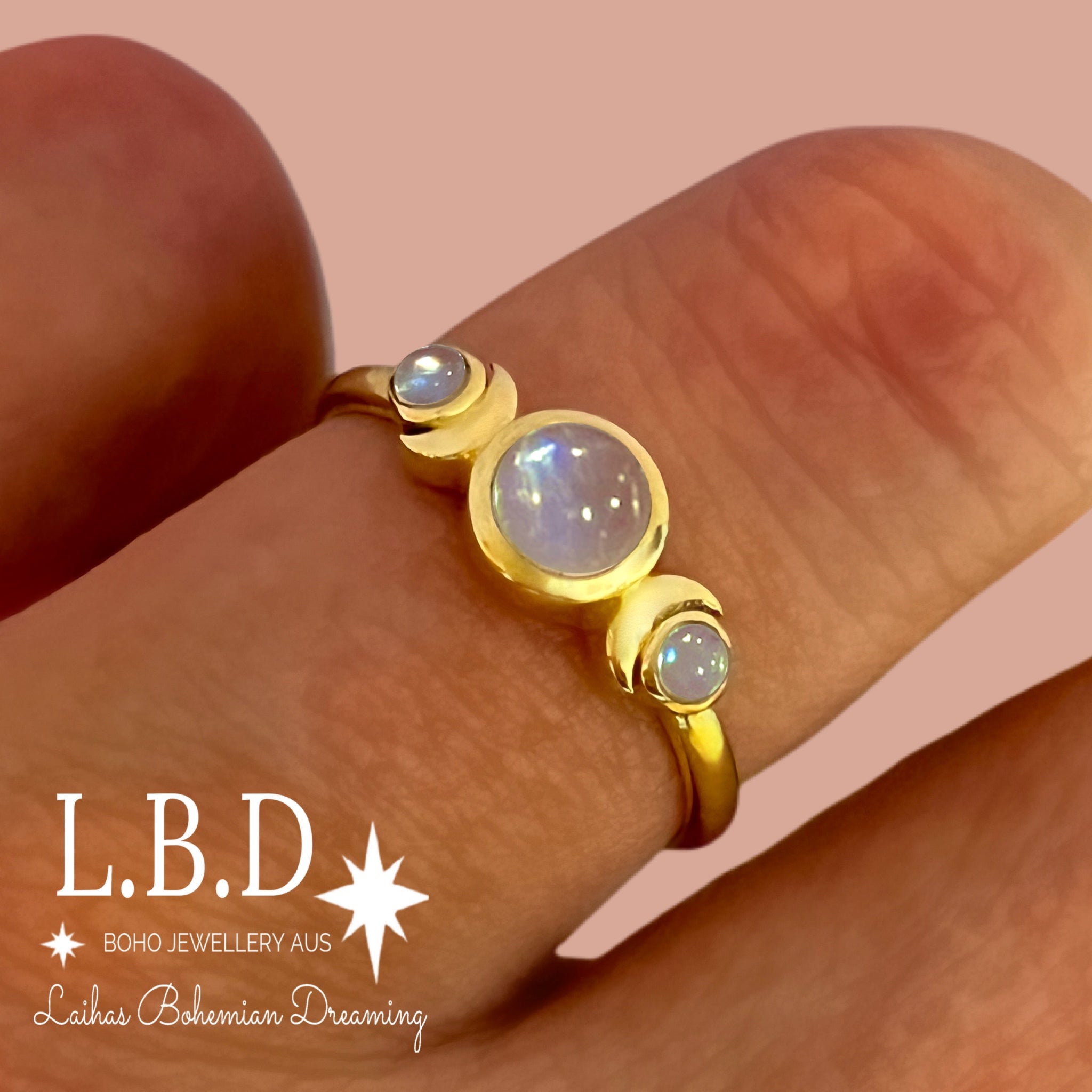 Moonstone Ring for Women - 14K Gold Plated Crystal Jewelry, Boho Moon Tribe Style for Healing & Spiritual Energy | Perfect for Meditation, Yoga & Gift Giving