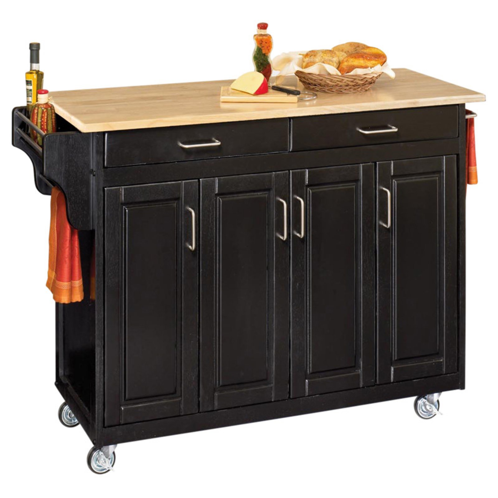 Homestyles Black Kitchen Cart with Wheels - Portable Rolling Island for Small Spaces, Countertop Storage & Dining Prep - Perfect for Apartments, Dorms & Compact Kitchens