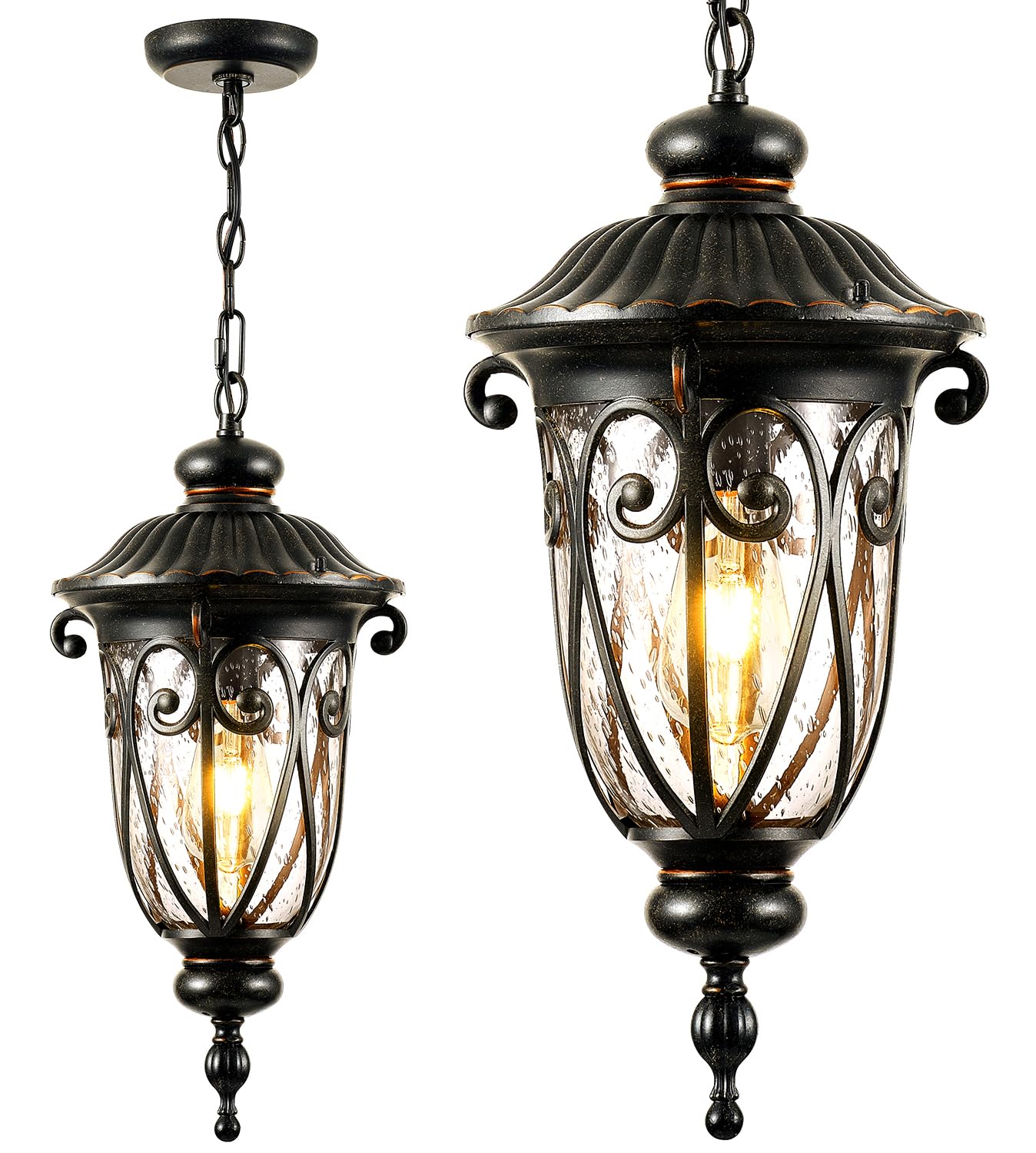 VIANIS Vintage Farmhouse Outdoor Pendant Light - Waterproof Hanging Chandelier with Seed Glass for Porch, Garden, Doorway - Rust-Resistant Ceiling Lighting for Home & Patio Decor | Perfect for Outdoor Dining & Entertaining Areas