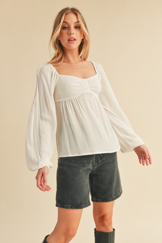 Elegant Sweetheart Neck Balloon Sleeve Blouse for Women | Romantic Flowy Top for Date Night & Special Occasions