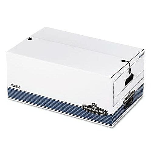 Bankers Box 0070503 STOR/FILE Legal Size Storage Box with String and Button Closure - White/Blue (4-Pack) - Perfect for Office Document Organization and File Storage