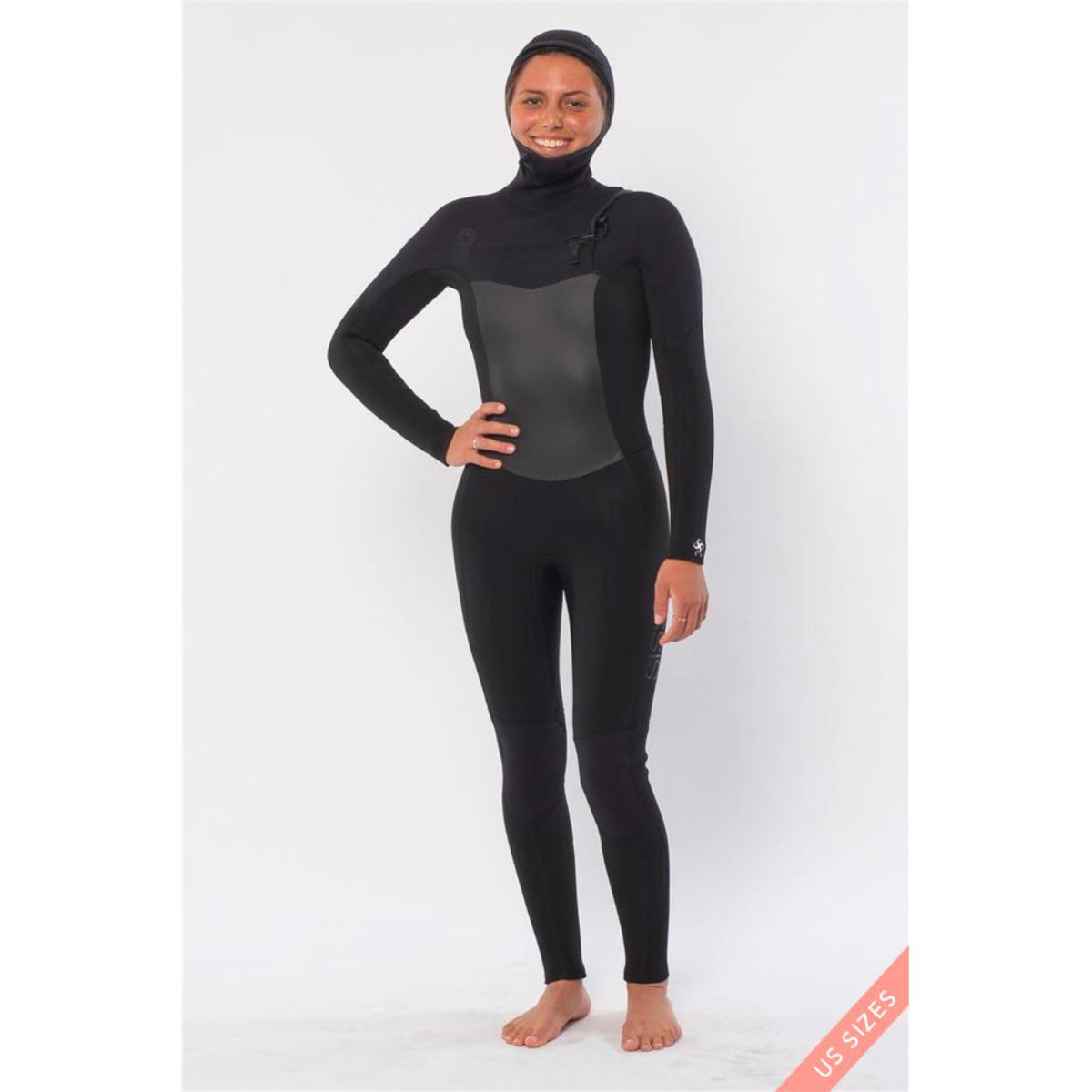 5/4mm SisstrEvolution 7 Seas Hood Chest Zip Full Wetsuit - Solid Black SBK - Perfect for Surfing, Diving & Cold Water Sports